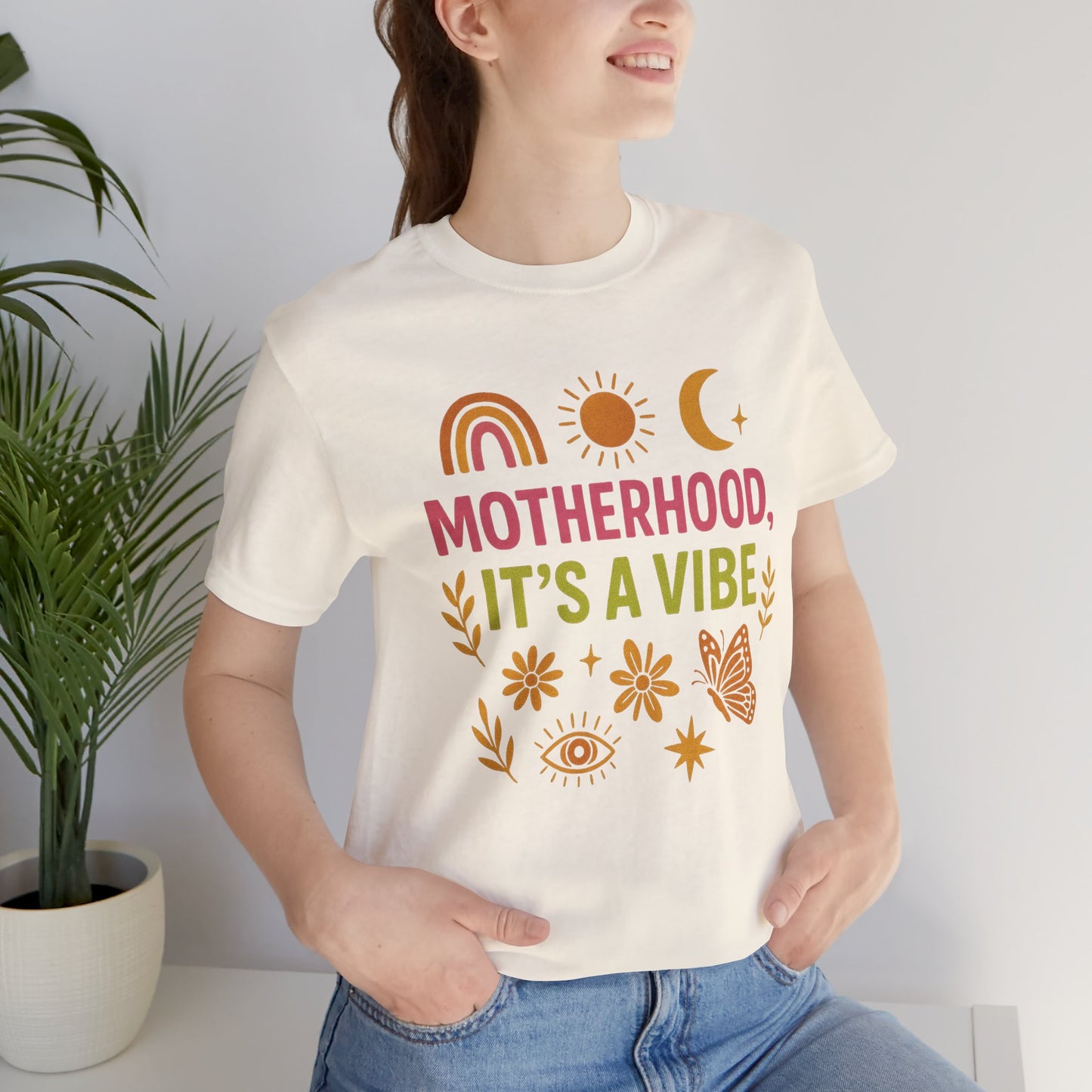 Motherhood Vibe Tee, Unisex Graphic T-Shirt, Boho Style, New Mom Gift, Casual Everyday Wear, Motherhood Affirmation, Comfortable Apparel