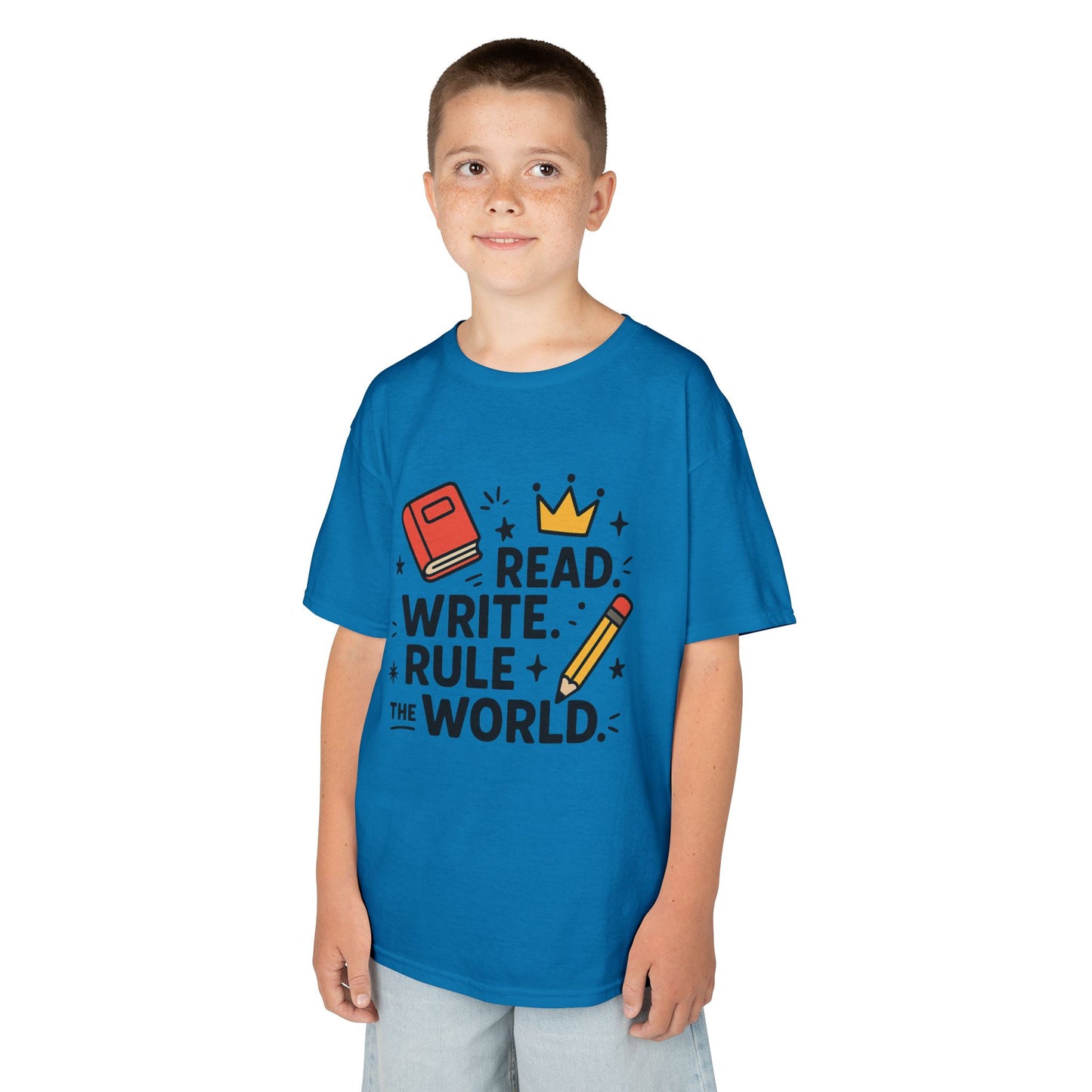 Kids Motivational Tee - Read, Write, Rule the World | Cool Kids T-Shirt, Gift for Young Readers, School Outfit, Literacy Celebration