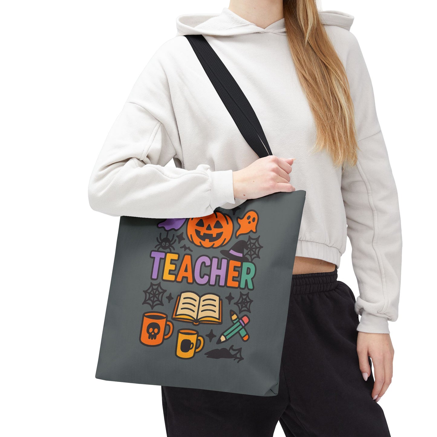 Halloween Teacher Tote Bag, Spooky Tote, Gift for Teachers, Fall Bag, Trick or Treat Bag, Classroom Tote, AOP Design
