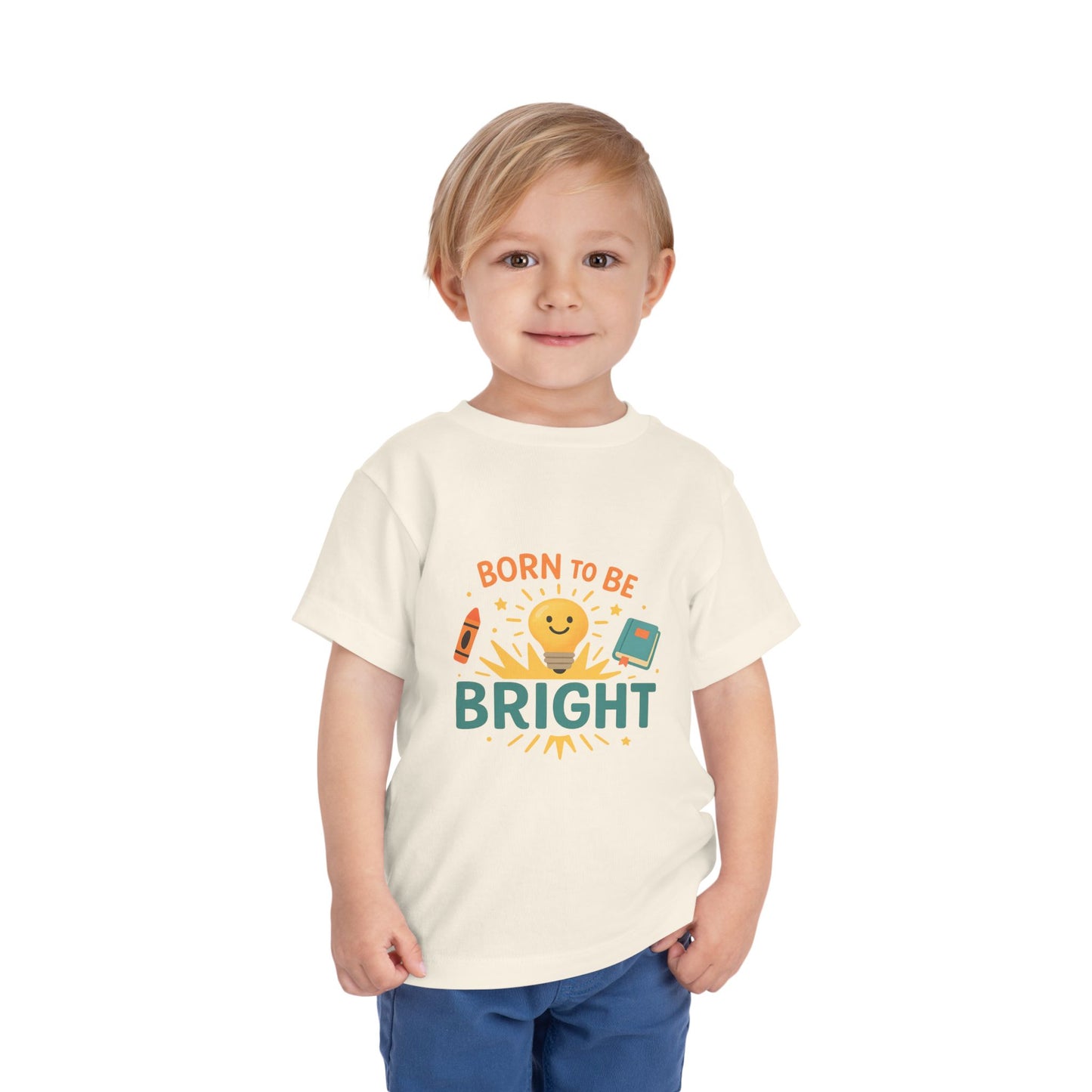 Born to Be Bright Toddler Tee, Kids Short Sleeve Shirt, Fun Nursery Top, Playful Gift for Toddlers, Boys and Girls Birthday Apparel