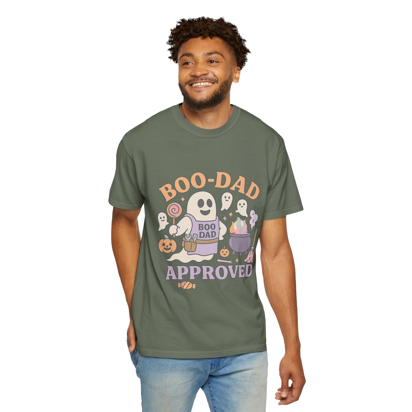 Boo Dad Approved Comfort Colors T-Shirt, Unisex Halloween Tee, Spooky Father’s Day Shirt, Ghost Dad Gift, Fun Halloween Apparel, Ghost and Pumpkin Design