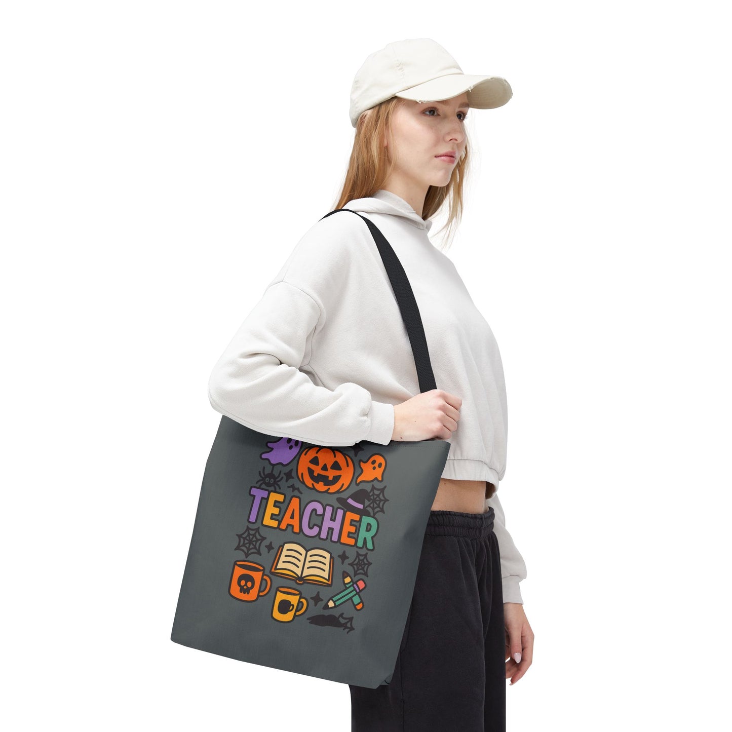 Halloween Teacher Tote Bag, Spooky Tote, Gift for Teachers, Fall Bag, Trick or Treat Bag, Classroom Tote, AOP Design
