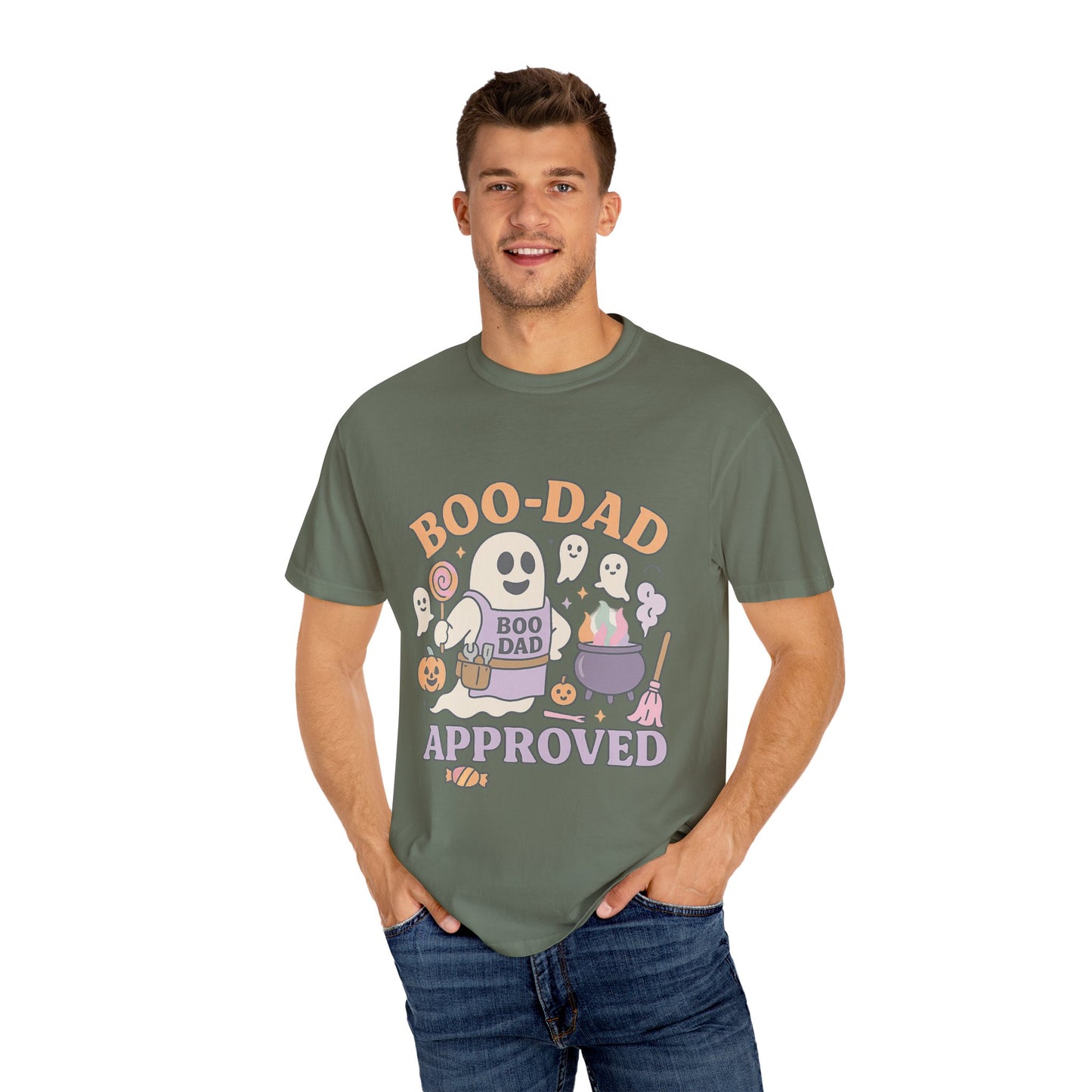 Boo Dad Approved Comfort Colors T-Shirt, Unisex Halloween Tee, Spooky Father’s Day Shirt, Ghost Dad Gift, Fun Halloween Apparel, Ghost and Pumpkin Design