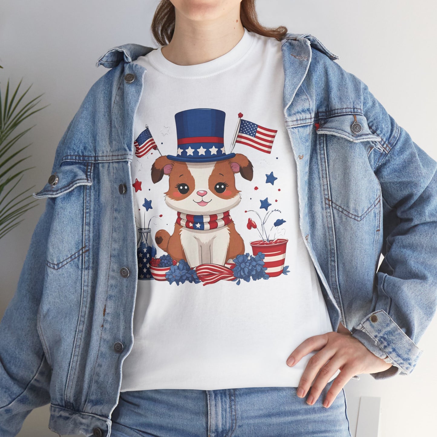 Patriotic Dog Tee - Unisex Heavy Cotton T-Shirt for Fourth of July, Memorial Day, Dog Lovers, Gifts for Pet Owners, Casual Wear