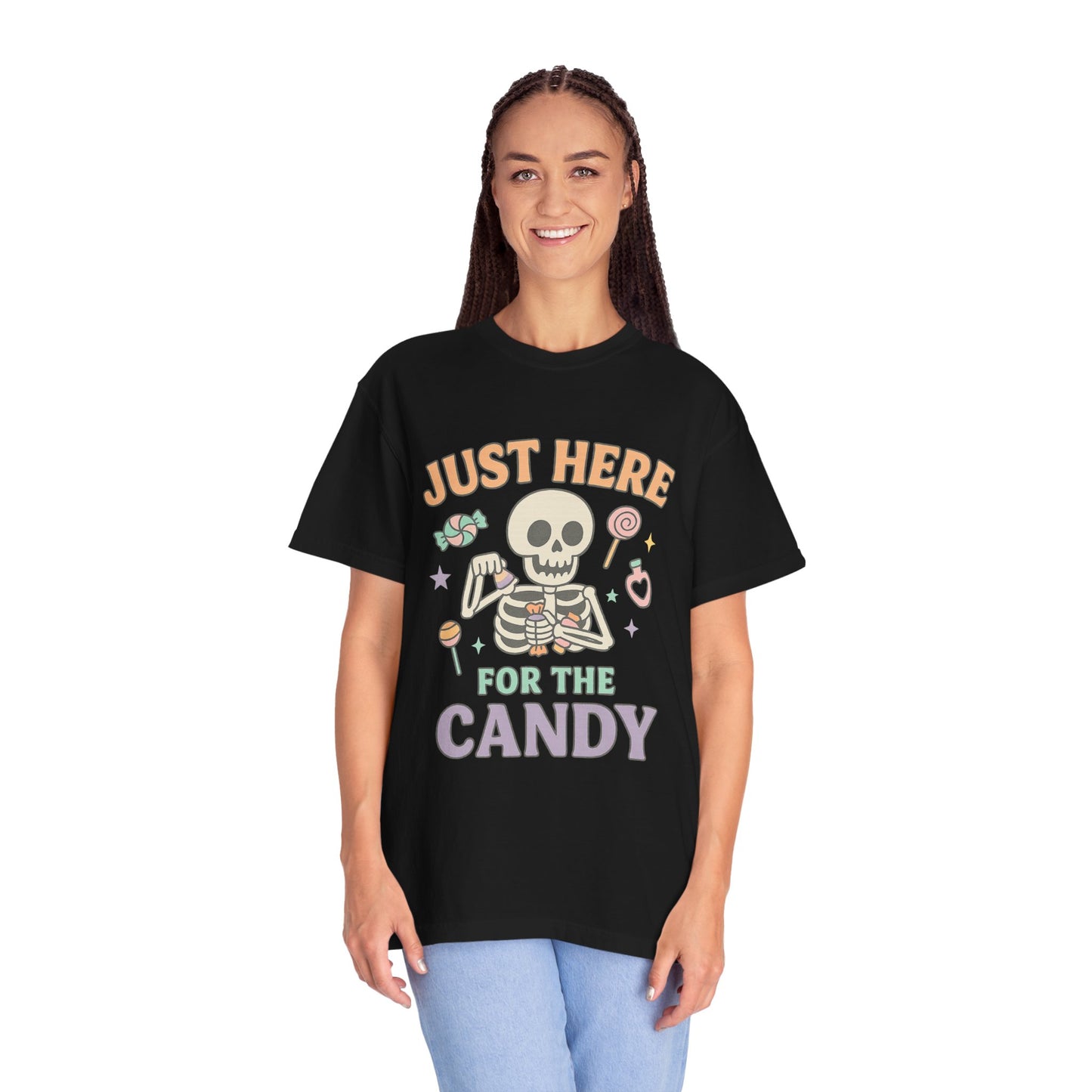 Funny Skeleton Candy Comfort Colors T-shirt, Halloween Shirt, Unisex Tee, Soft Cotton Tee, Casual Halloween Apparel, Party Wear