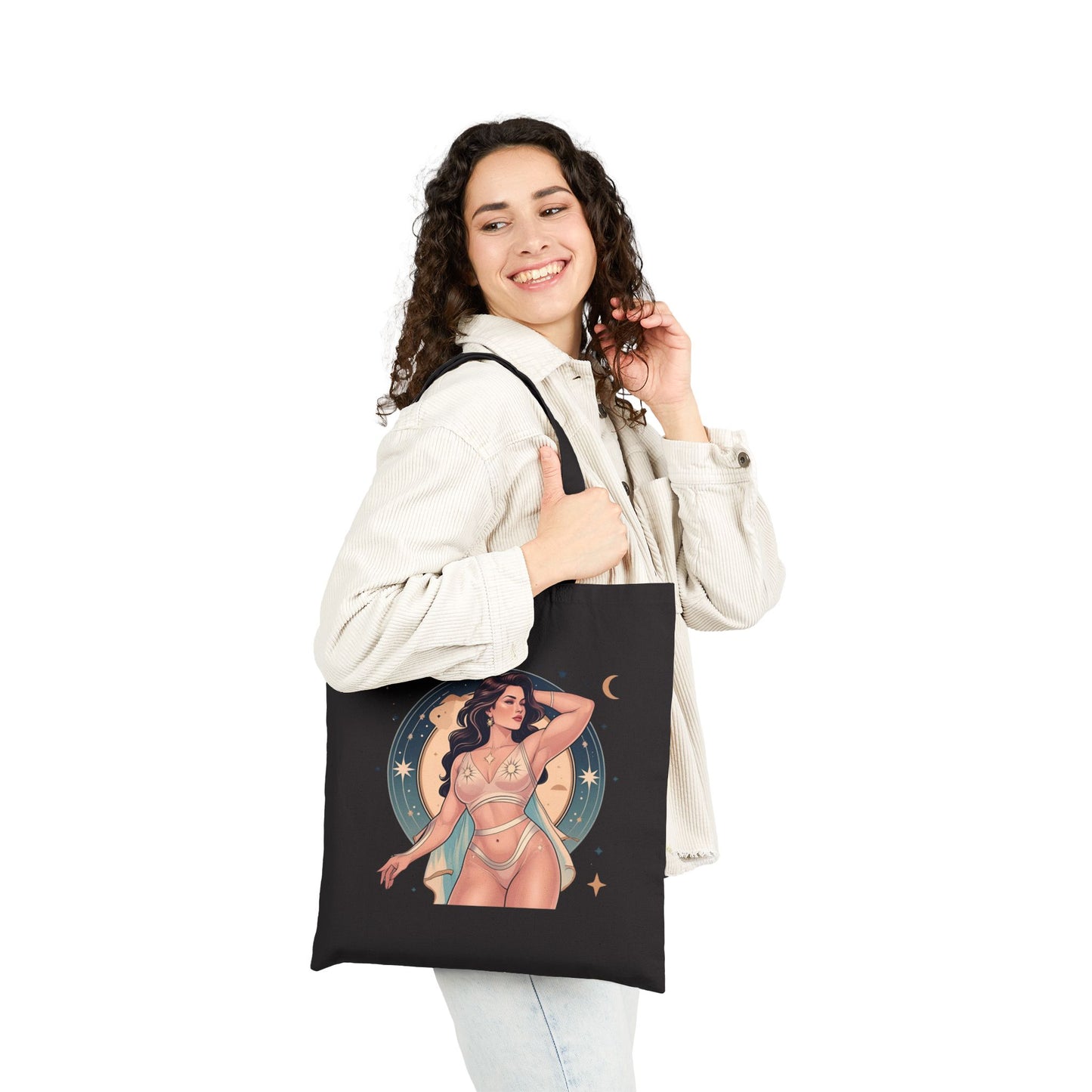 Seductive Celestial Cotton Canvas Tote Bag, Boho Tote, Beach Bag, Graphic Tote, Gift for Her, Eco-Friendly Shopping Bag
