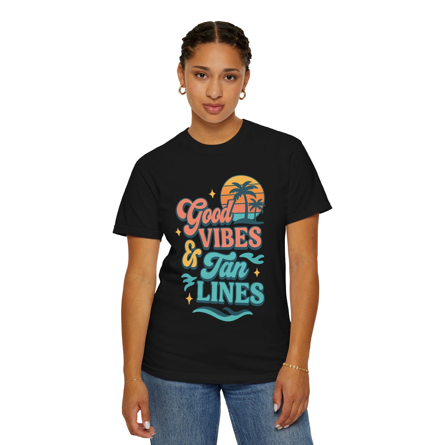 Good Vibes & Tan Lines Unisex T-Shirt, Summer Apparel, Beach Graphic Tee, Vacation Style, Casual Wear, Gift for Him/Her
