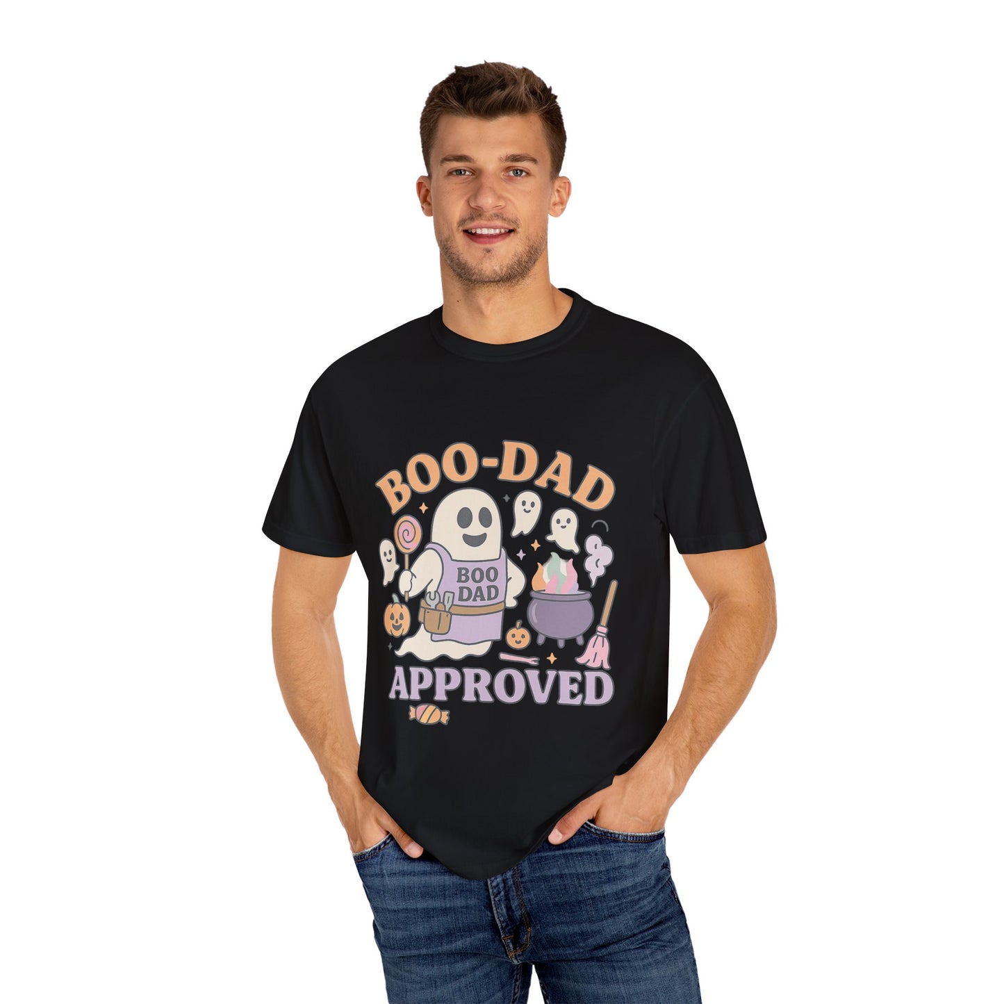 Boo Dad Approved Comfort Colors T-Shirt, Unisex Halloween Tee, Spooky Father’s Day Shirt, Ghost Dad Gift, Fun Halloween Apparel, Ghost and Pumpkin Design