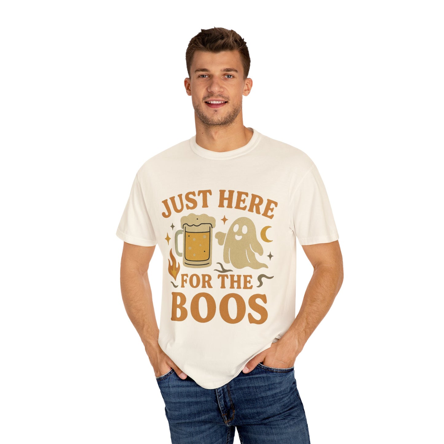 Halloween Party Comfort Colors T-Shirt, Unisex Garment-Dyed Tee, Just Here for the Boos, Fall Celebrations, Fun Gift Idea