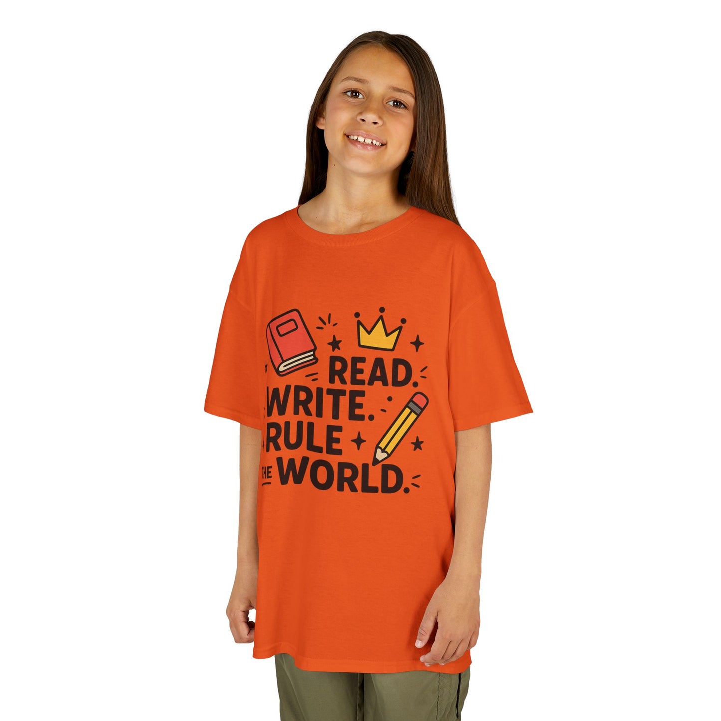 Kids Motivational Tee - Read, Write, Rule the World | Cool Kids T-Shirt, Gift for Young Readers, School Outfit, Literacy Celebration