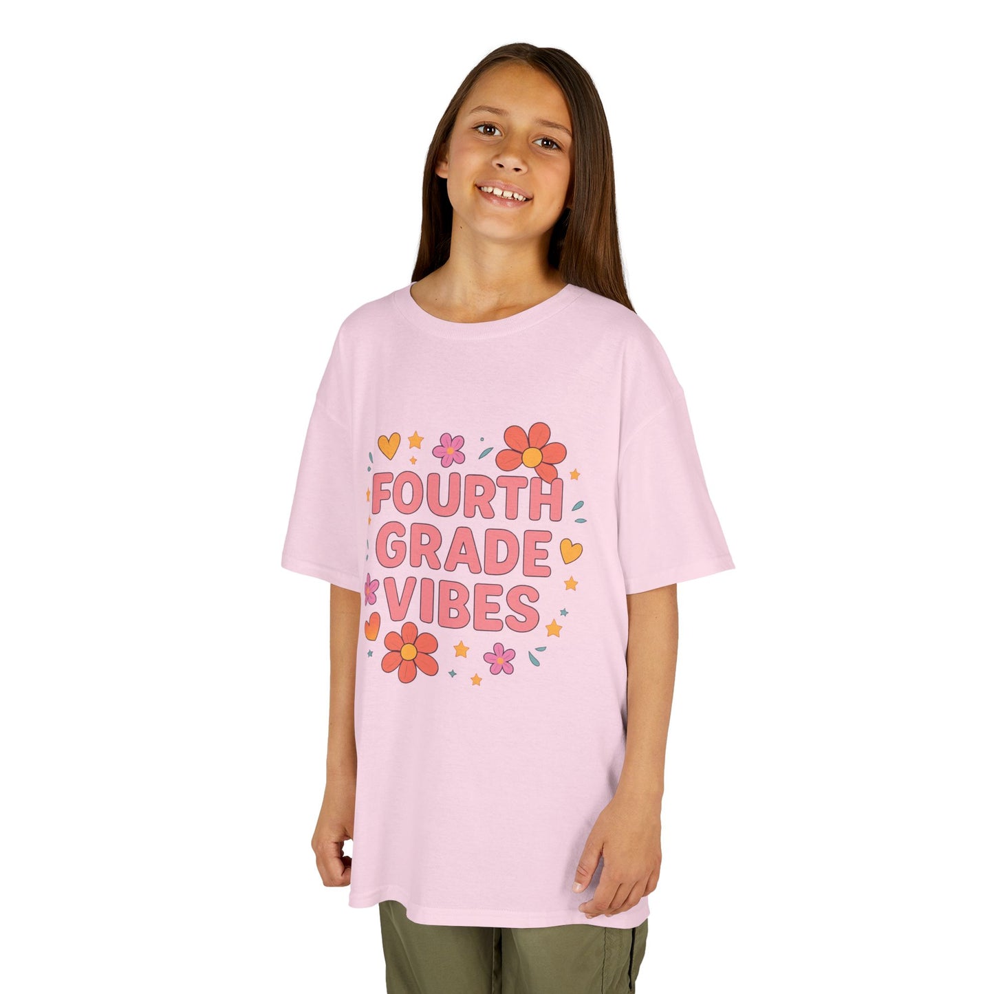 Fourth Grade Vibes Kids Tee, Fun Summer Shirt, Back to School Gift, Floral Graphic Tee, Childrens Apparel