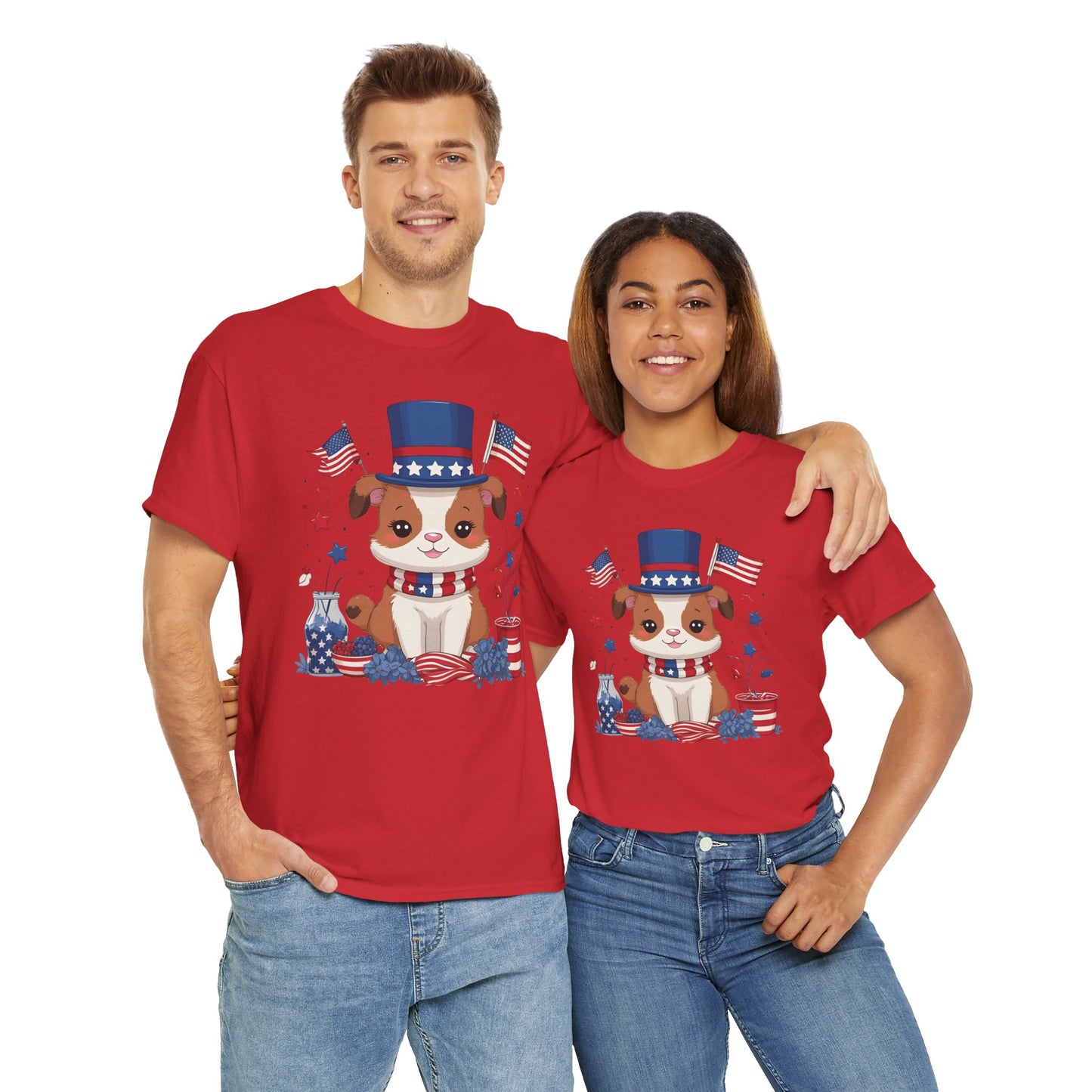 Patriotic Dog Tee - Unisex Heavy Cotton T-Shirt for Fourth of July, Memorial Day, Dog Lovers, Gifts for Pet Owners, Casual Wear