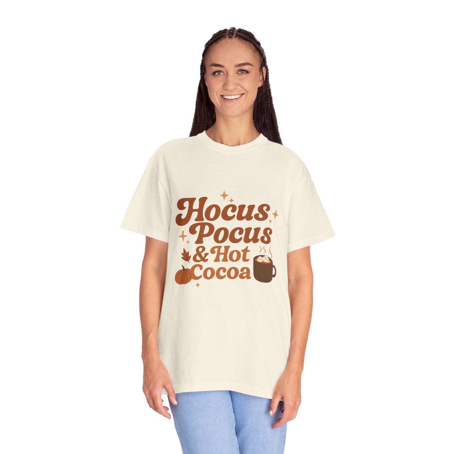 Hocus Pocus Comfort Colors T-Shirt: Hocus Pocus & Hot Cocoa Design | Autumn Apparel, Halloween Gift, Cozy Wear, Layering Top, Casual Tee