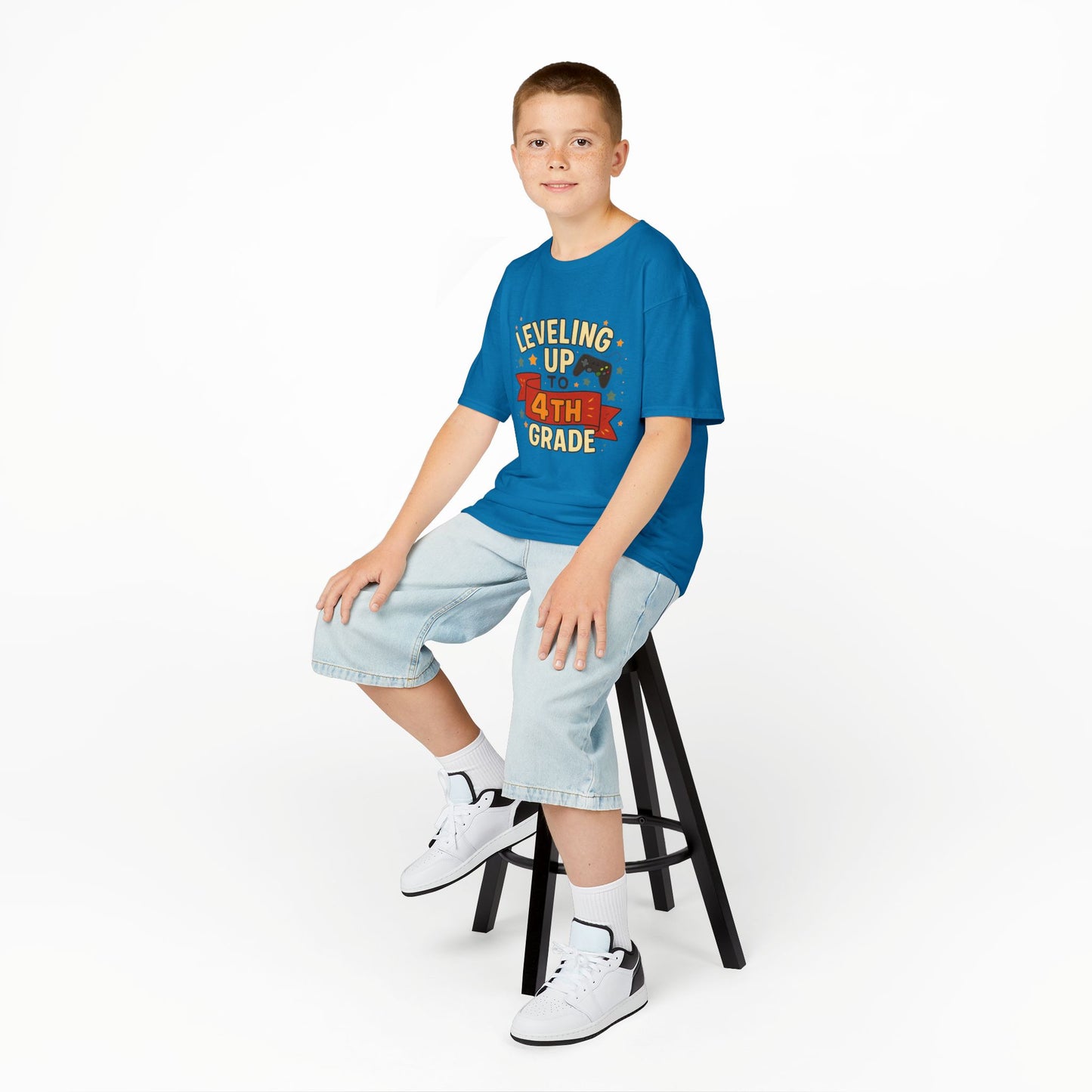 Leveling Up 4th Grade Kids Tee, Back to School Shirt, Gamer T-Shirt, Unique Gift for Kids, Birthday Tee, Fun Learning Shirt
