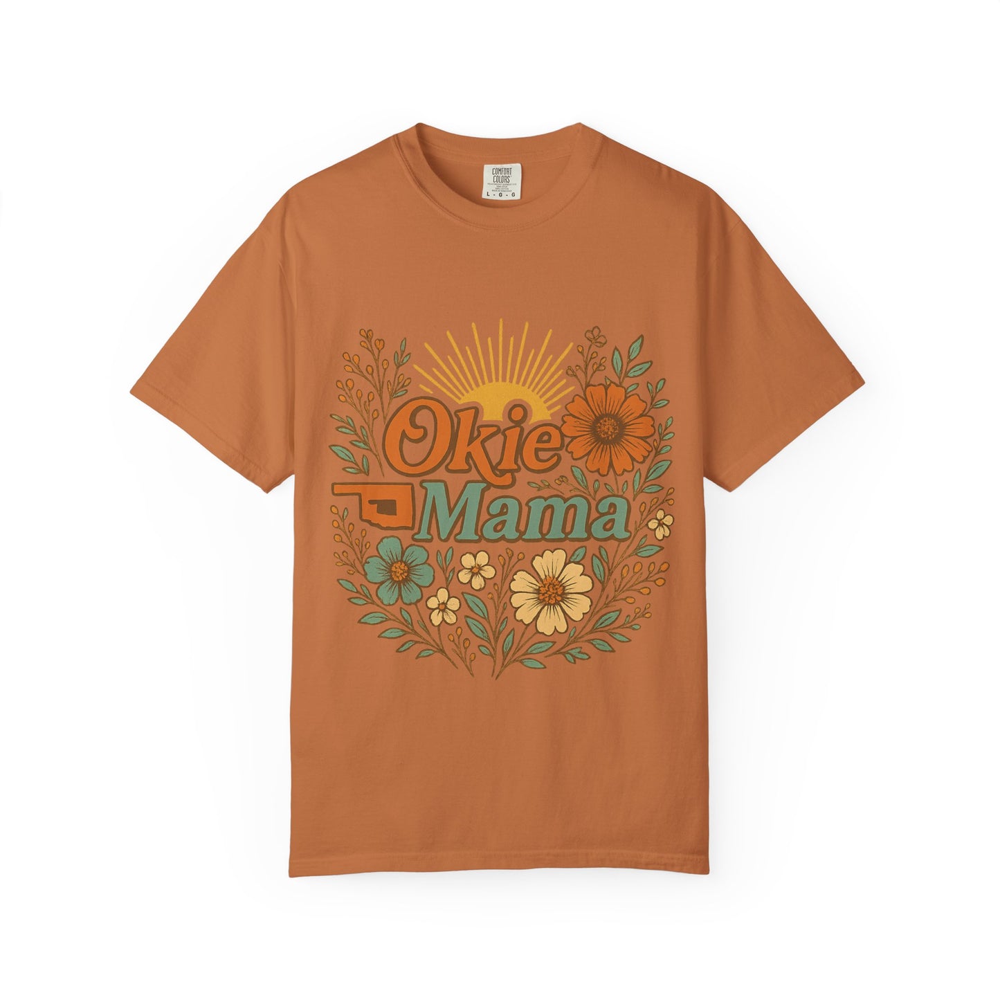 Okie Mama Garment-Dyed T-Shirt, Gift for Moms, Casual Wear, Summer Top, Mother’s Day Gift, Floral Design