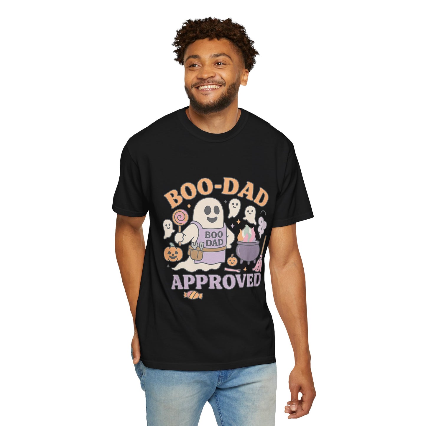 Boo Dad Approved Comfort Colors T-Shirt, Unisex Halloween Tee, Spooky Father’s Day Shirt, Ghost Dad Gift, Fun Halloween Apparel, Ghost and Pumpkin Design