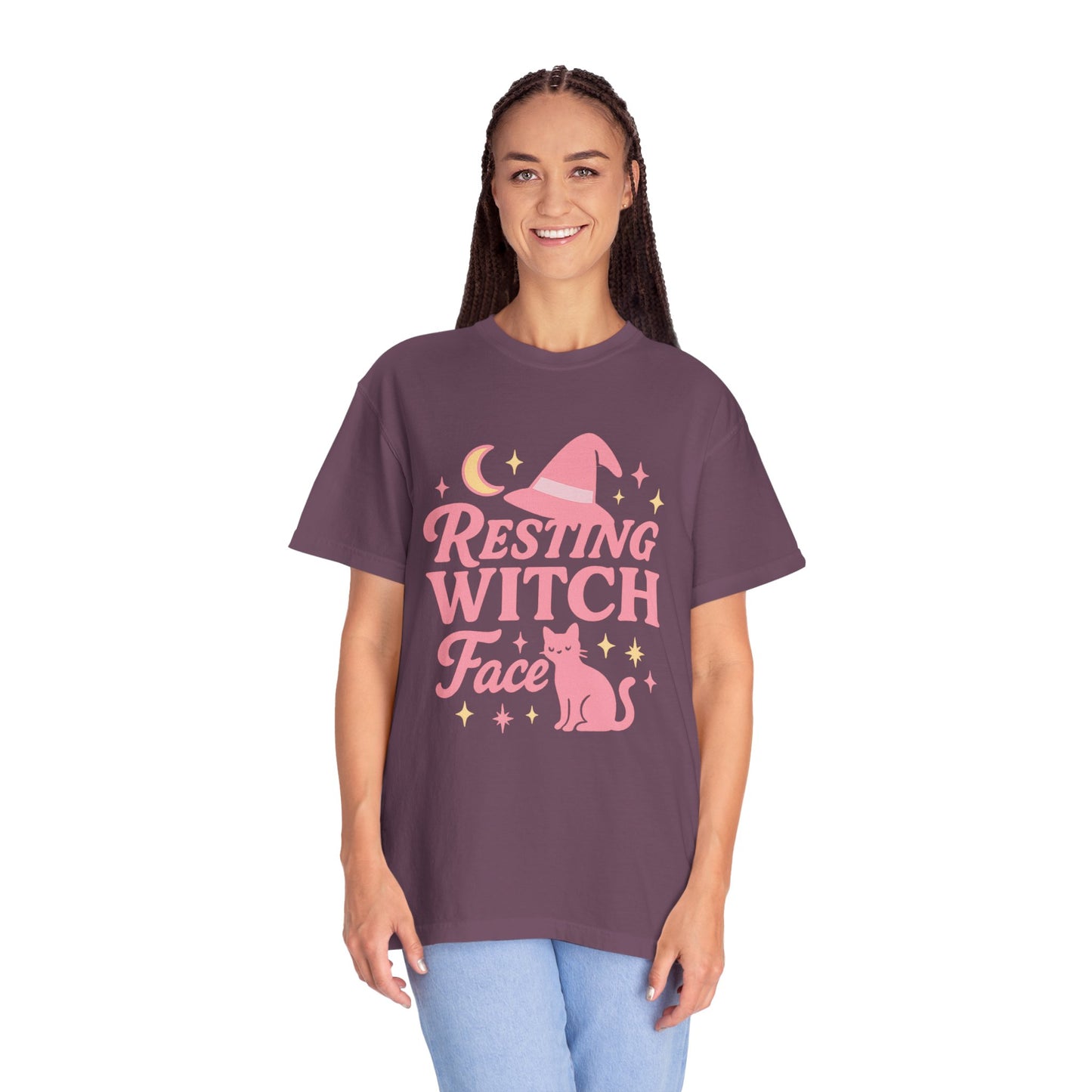 Resting Witch Face Comfort Colors T-Shirt | Unisex Garment-Dyed Tee for Halloween, Cat Lovers, Casual Wear, Gift, Witchy Vibe