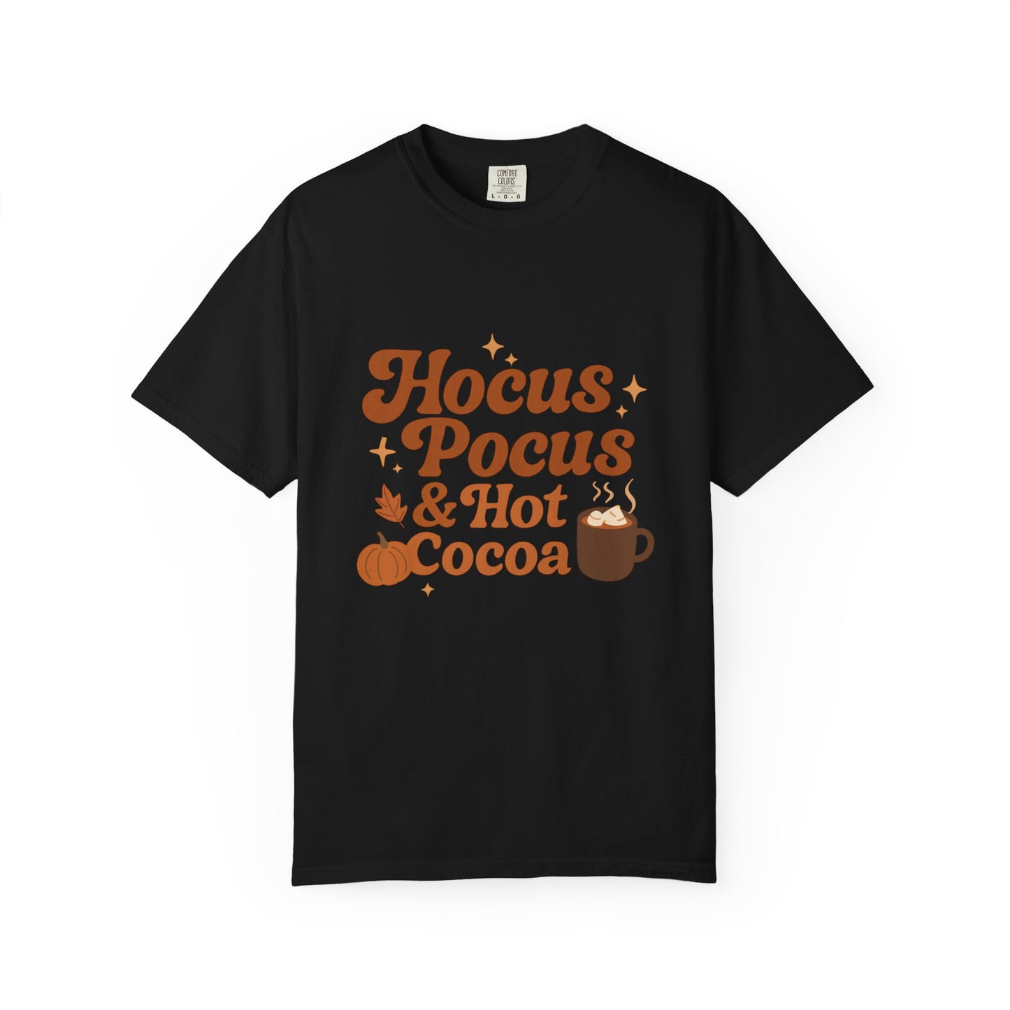 Hocus Pocus Comfort Colors T-Shirt: Hocus Pocus & Hot Cocoa Design | Autumn Apparel, Halloween Gift, Cozy Wear, Layering Top, Casual Tee