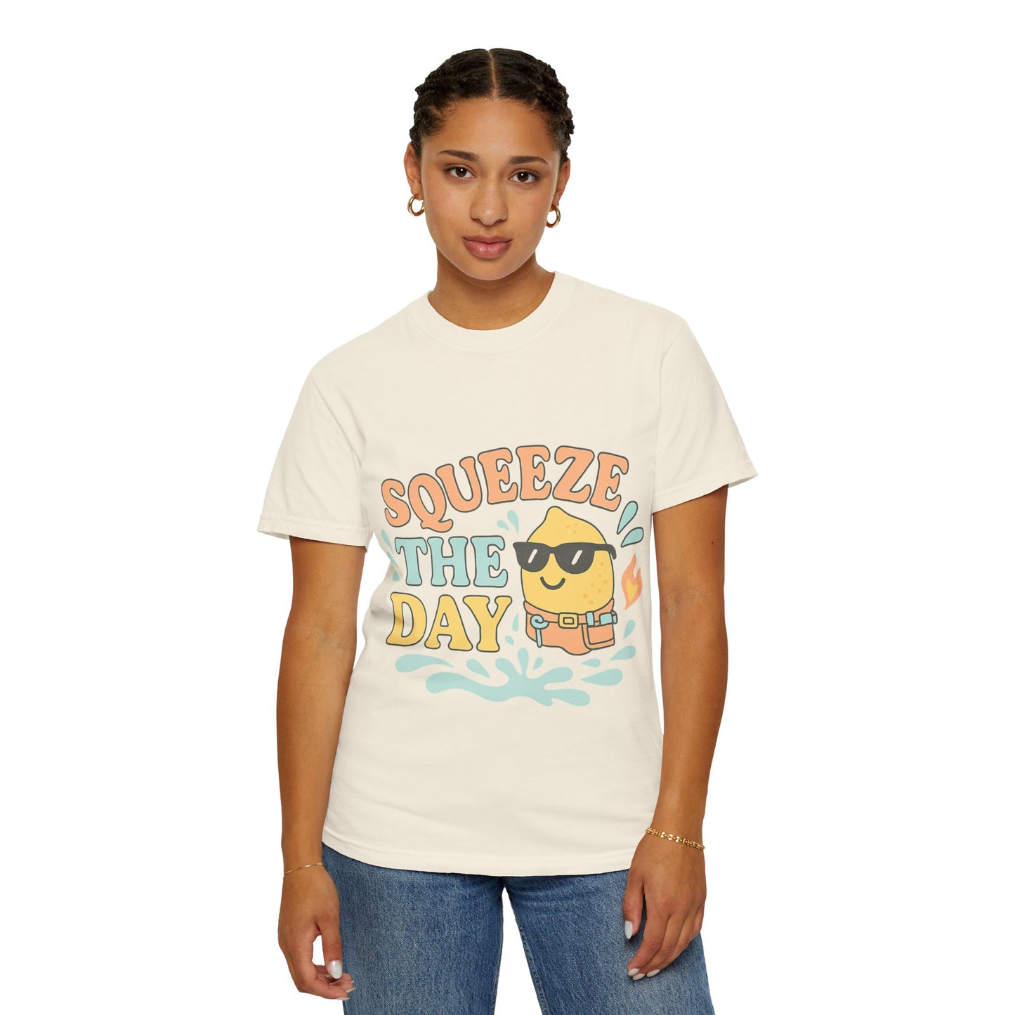 Squeeze The Day Unisex Garment-Dyed T-shirt, Funny Summer Shirt, Beachwear, Gift for Citrus Lovers, Cute Graphic Tee