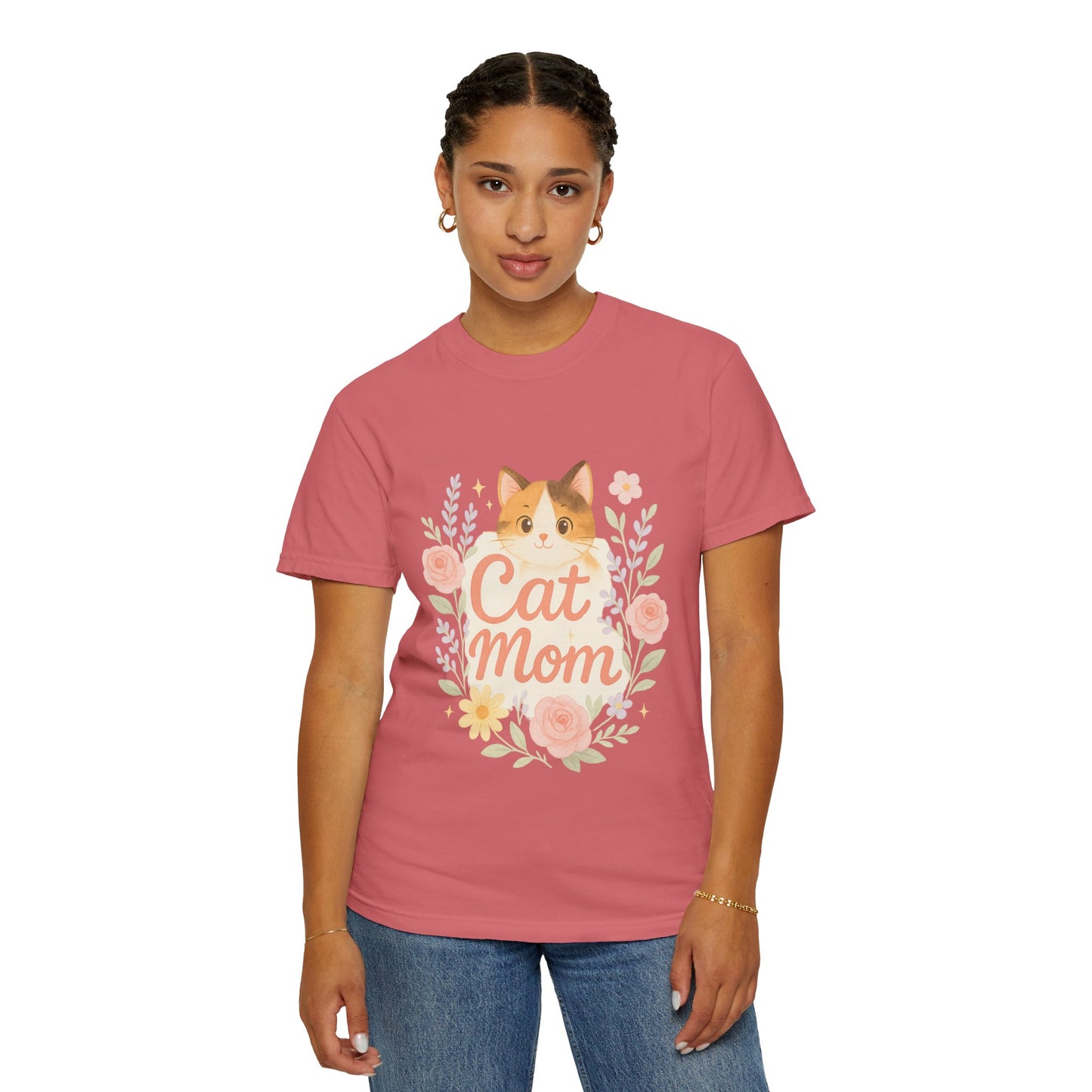 Cat Mom Garment-Dyed T-Shirt | Cute Cat Lover Tee, Pet Owner Gift, Gifts for Cat Moms, Animal Lover Apparel, Birthday Gift