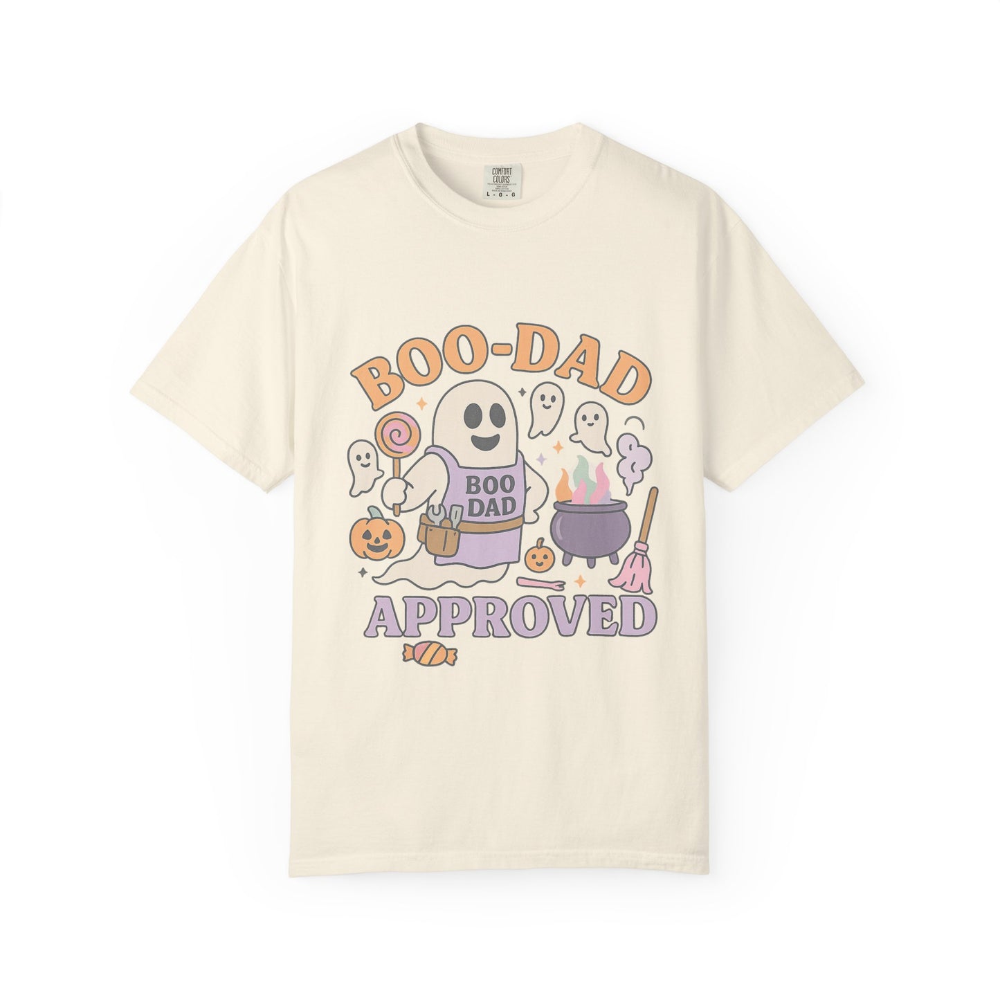Boo Dad Approved Comfort Colors T-Shirt, Unisex Halloween Tee, Spooky Father’s Day Shirt, Ghost Dad Gift, Fun Halloween Apparel, Ghost and Pumpkin Design