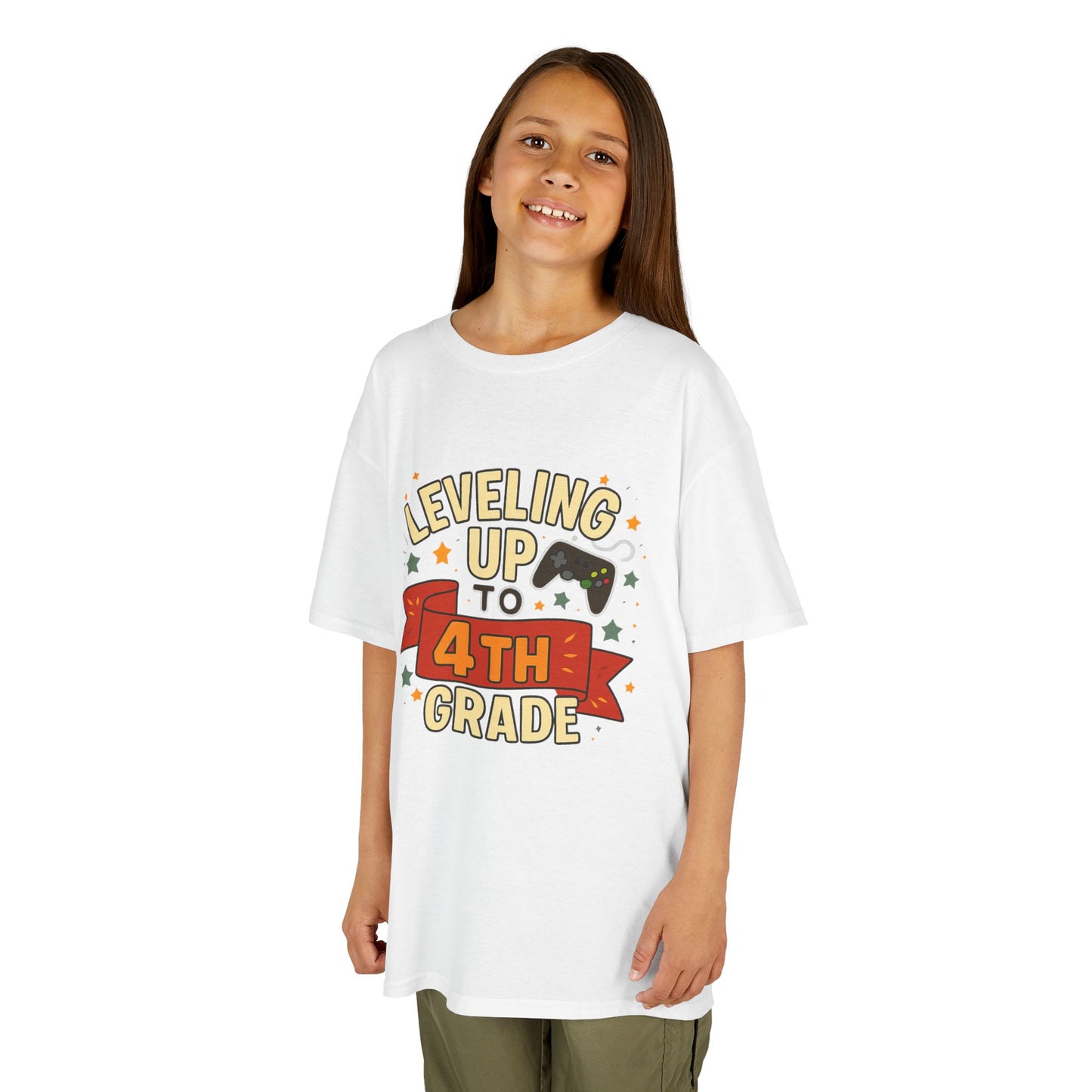 Leveling Up 4th Grade Kids Tee, Back to School Shirt, Gamer T-Shirt, Unique Gift for Kids, Birthday Tee, Fun Learning Shirt