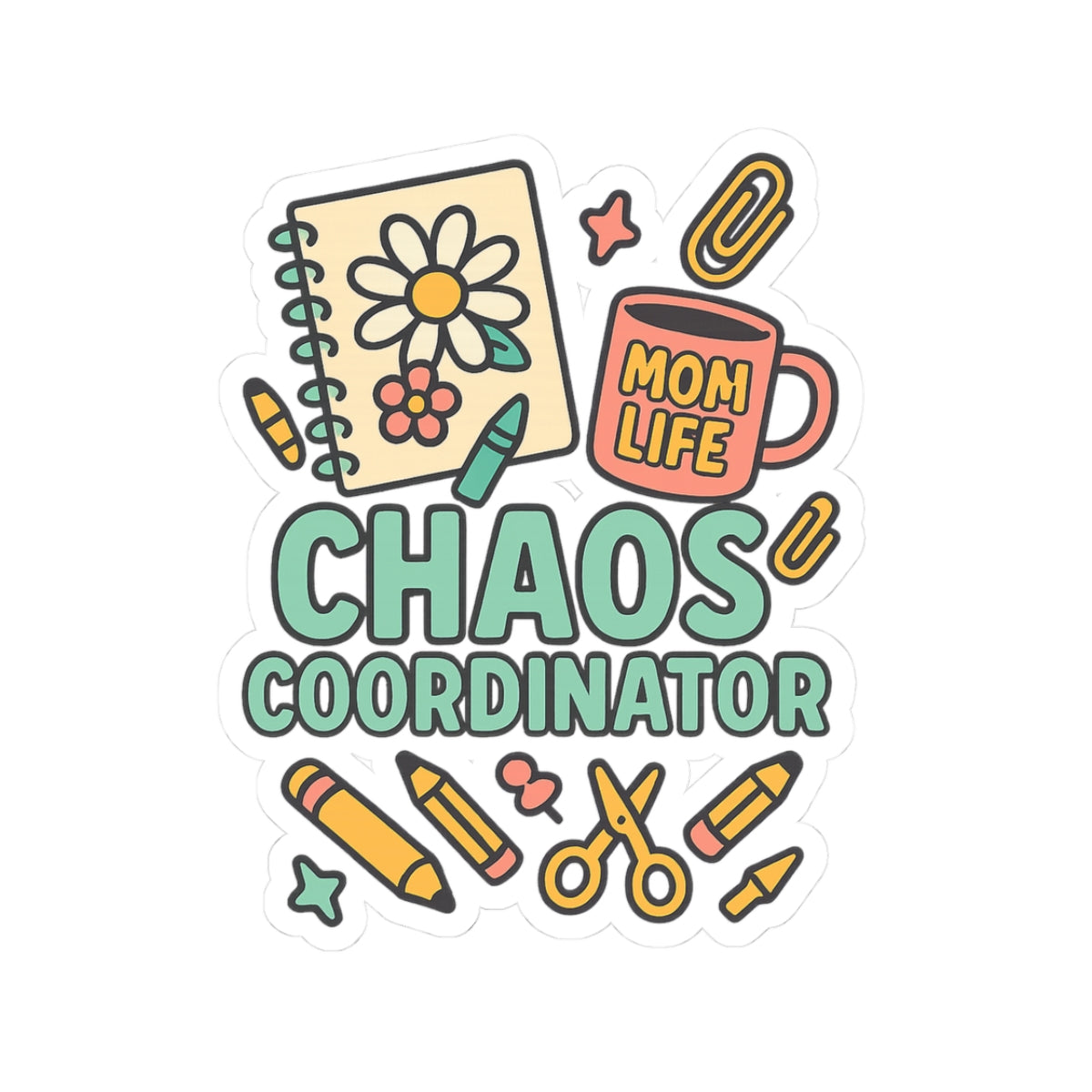 Playful Mom Life Kiss-Cut Stickers, Chaos Coordinator Stickers, Fun Planner Stickers, Colorful Laptop Decals, Gift for Moms