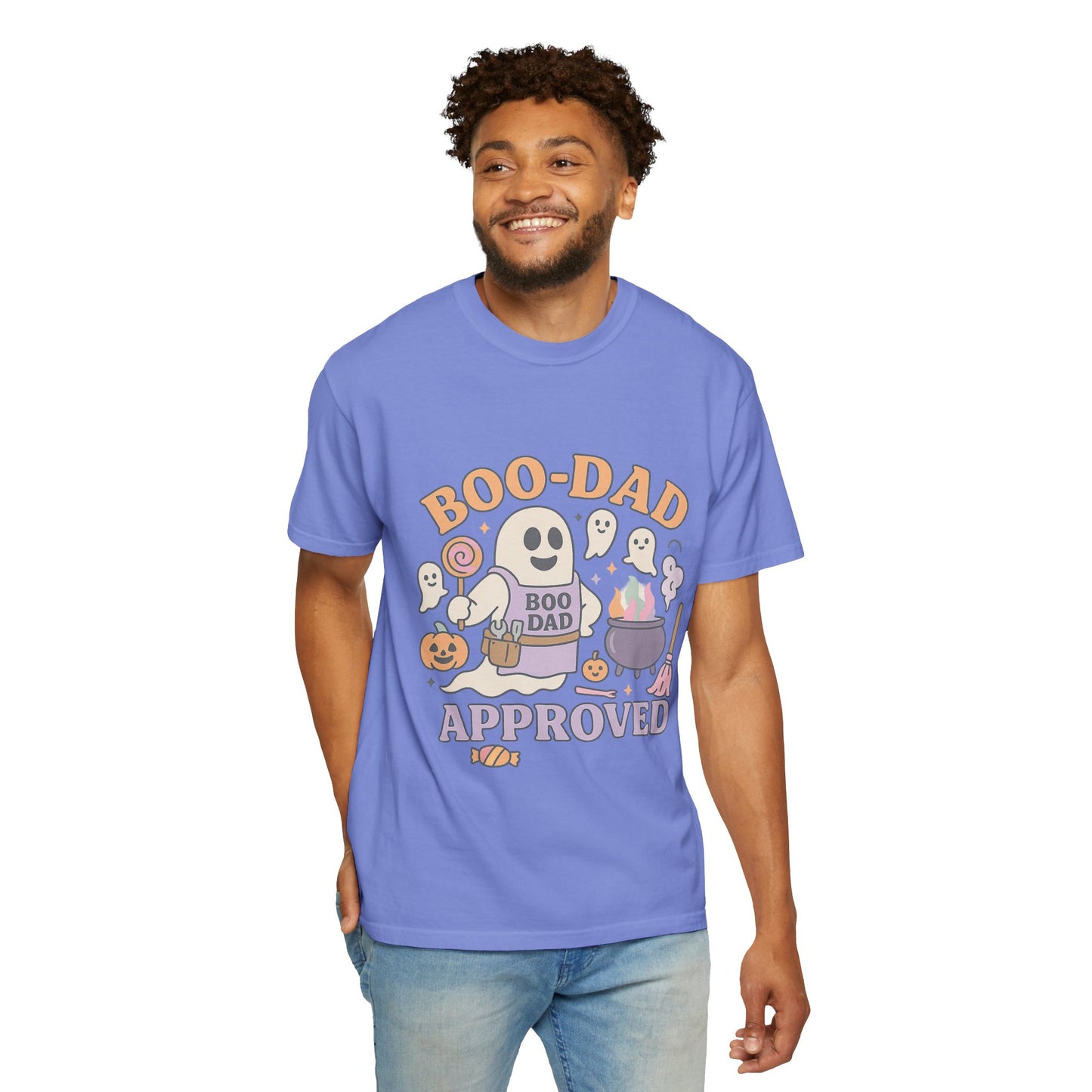 Boo Dad Approved Comfort Colors T-Shirt, Unisex Halloween Tee, Spooky Father’s Day Shirt, Ghost Dad Gift, Fun Halloween Apparel, Ghost and Pumpkin Design