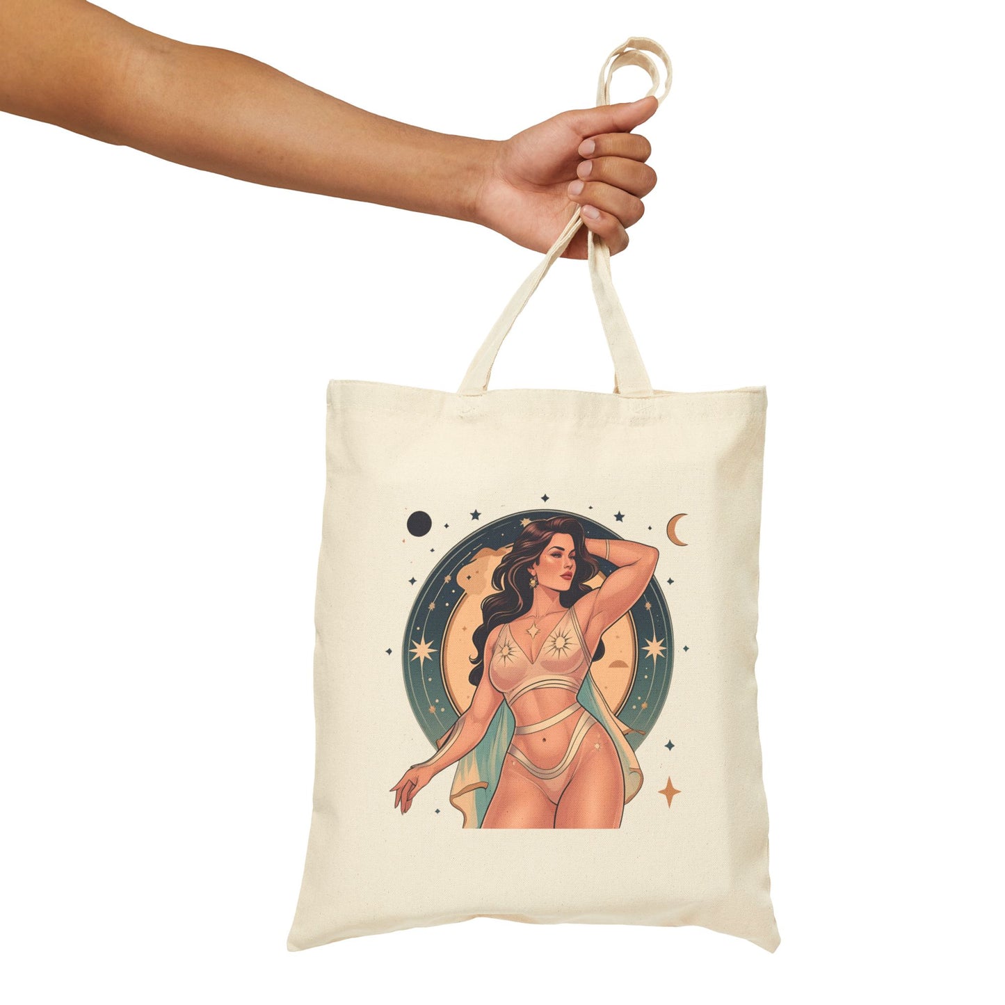 Seductive Celestial Cotton Canvas Tote Bag, Boho Tote, Beach Bag, Graphic Tote, Gift for Her, Eco-Friendly Shopping Bag