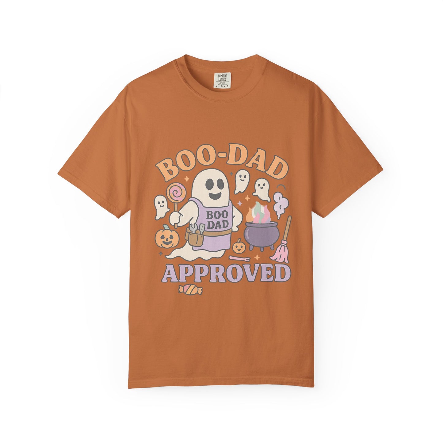 Boo Dad Approved Comfort Colors T-Shirt, Unisex Halloween Tee, Spooky Father’s Day Shirt, Ghost Dad Gift, Fun Halloween Apparel, Ghost and Pumpkin Design