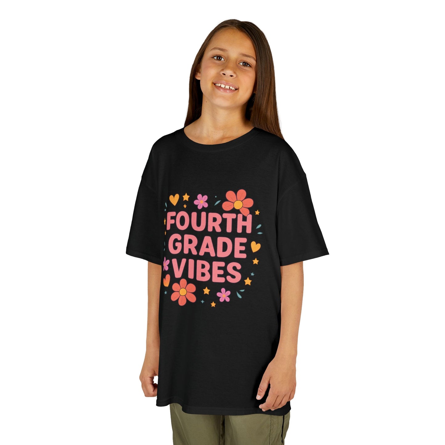 Fourth Grade Vibes Kids Tee, Fun Summer Shirt, Back to School Gift, Floral Graphic Tee, Childrens Apparel