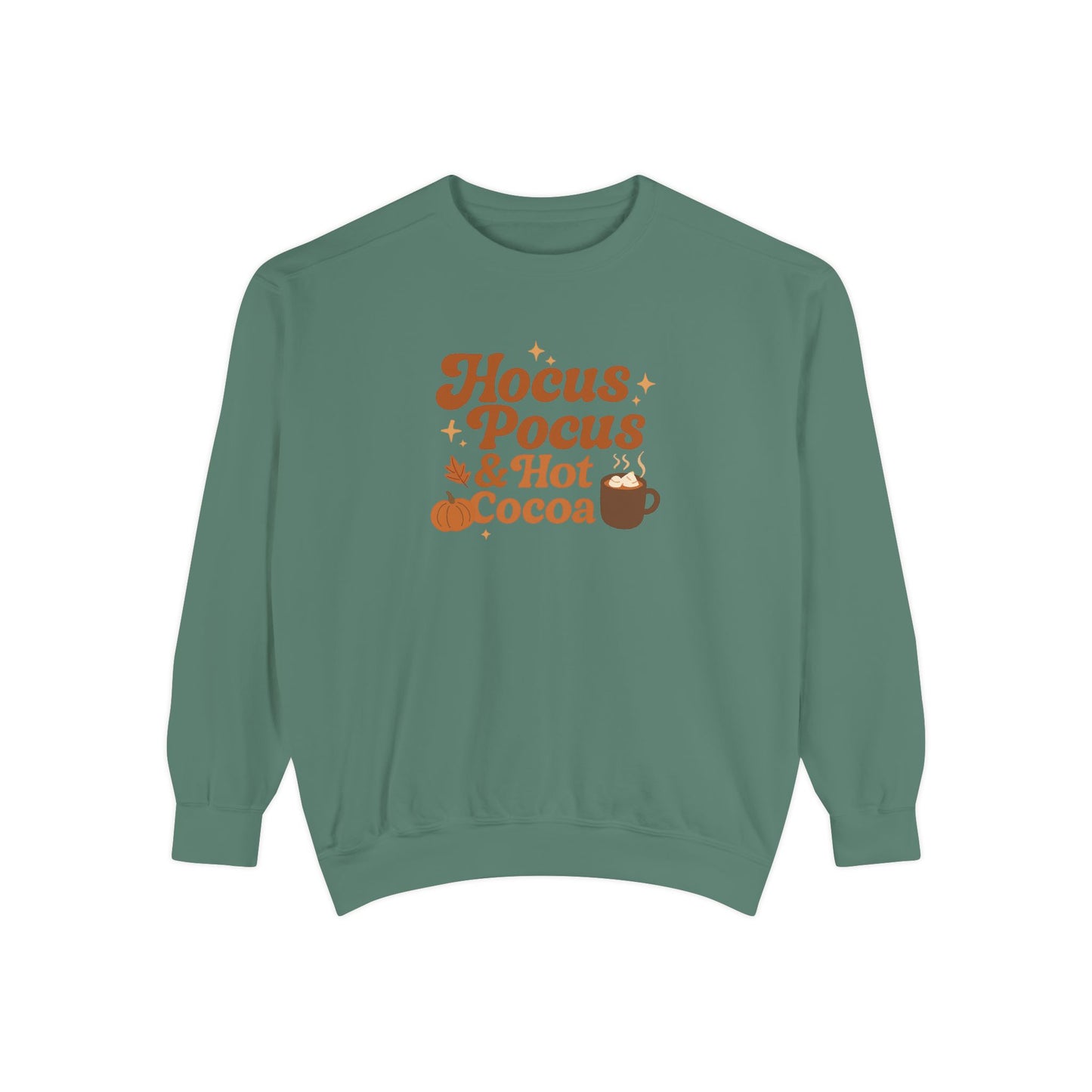 Hocus Pocus & Hot Cocoa Comfort Colors Sweatshirt, Cozy Fall Apparel, Halloween Gift, Unisex Fashion, Seasonal Comfort Wear, Relaxed Autumn Style