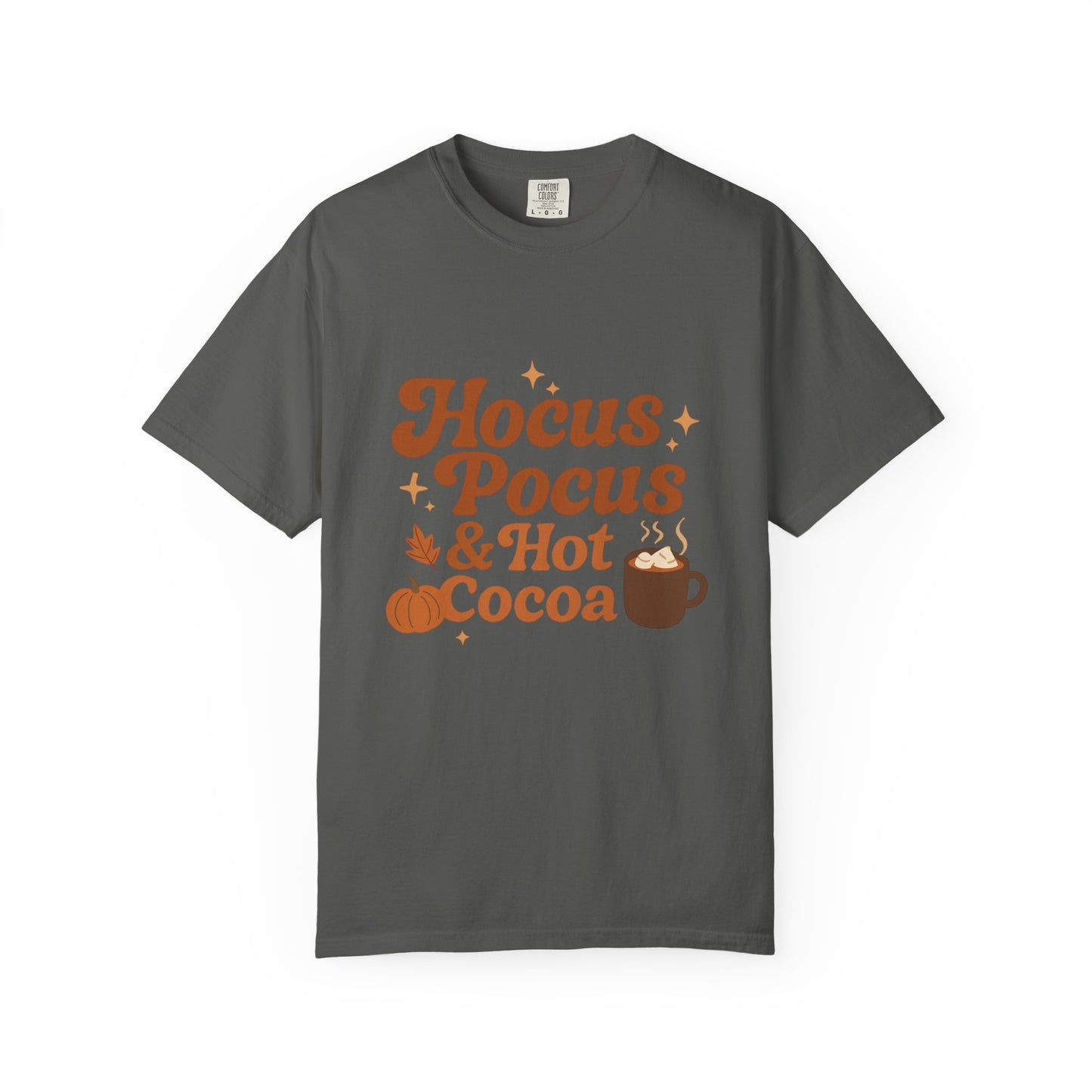 Hocus Pocus Comfort Colors T-Shirt: Hocus Pocus & Hot Cocoa Design | Autumn Apparel, Halloween Gift, Cozy Wear, Layering Top, Casual Tee