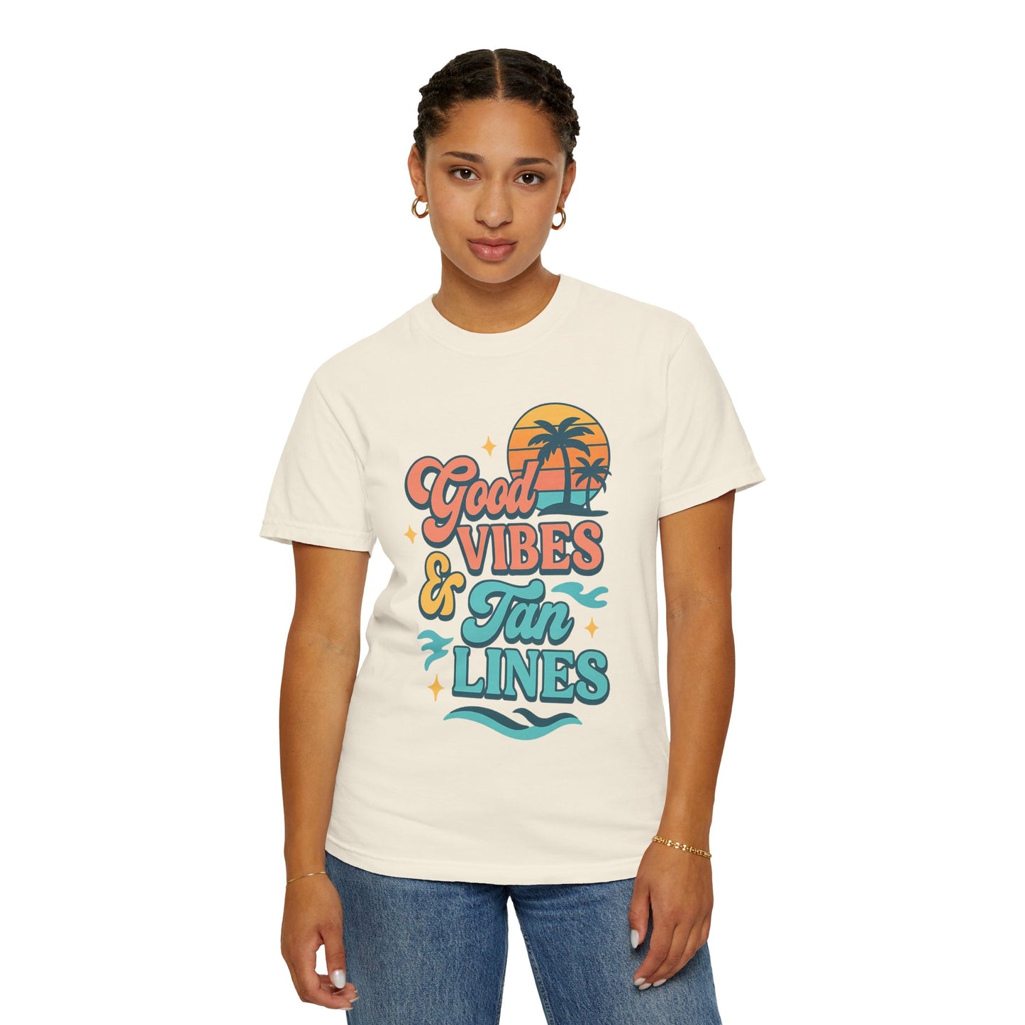 Good Vibes & Tan Lines Unisex T-Shirt, Summer Apparel, Beach Graphic Tee, Vacation Style, Casual Wear, Gift for Him/Her