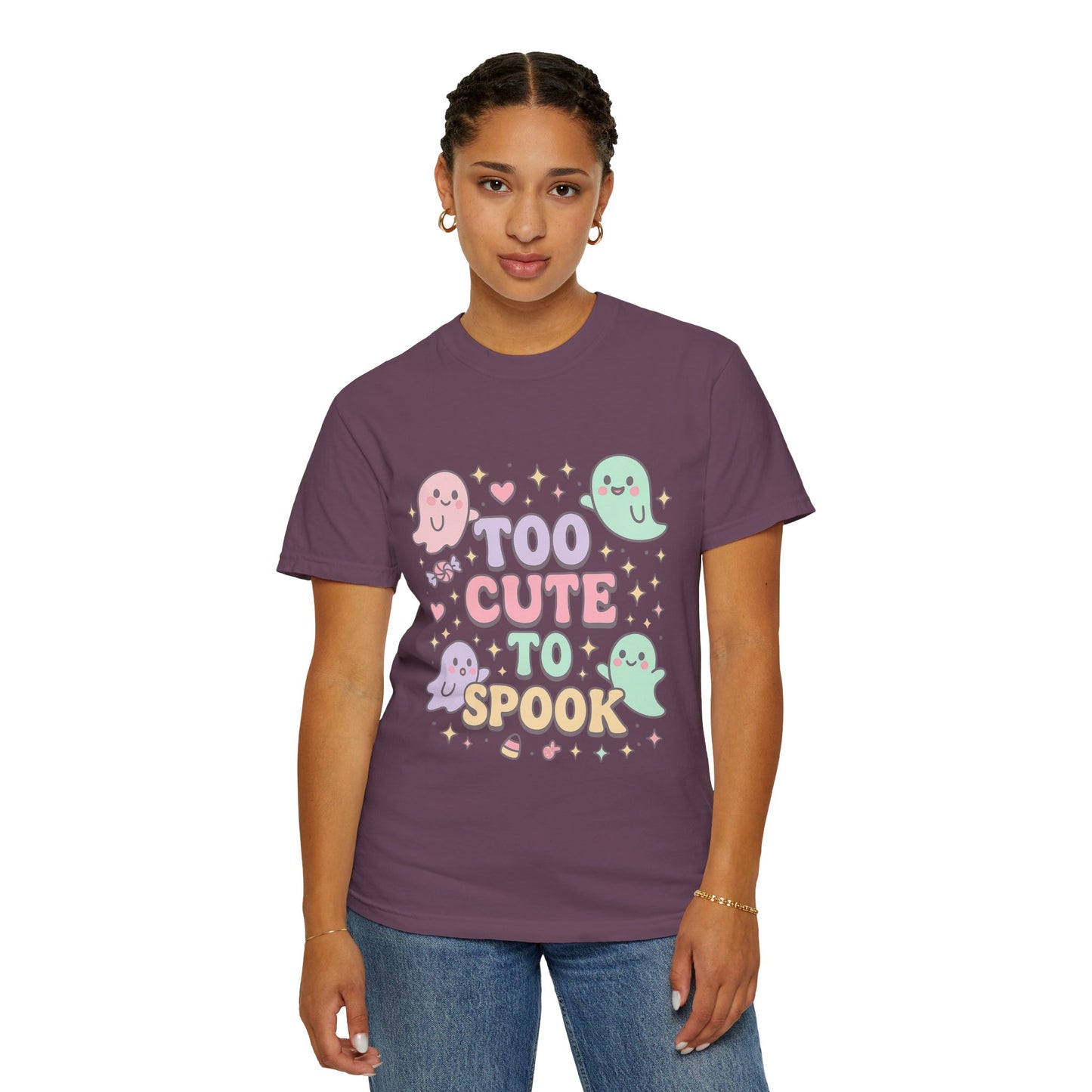 Too Cute to Spook Comfort Colors T-Shirt, Halloween Tee, Unisex Garment-Dyed Shirt, Cute Ghosts Tee, Casual Fall Fashion