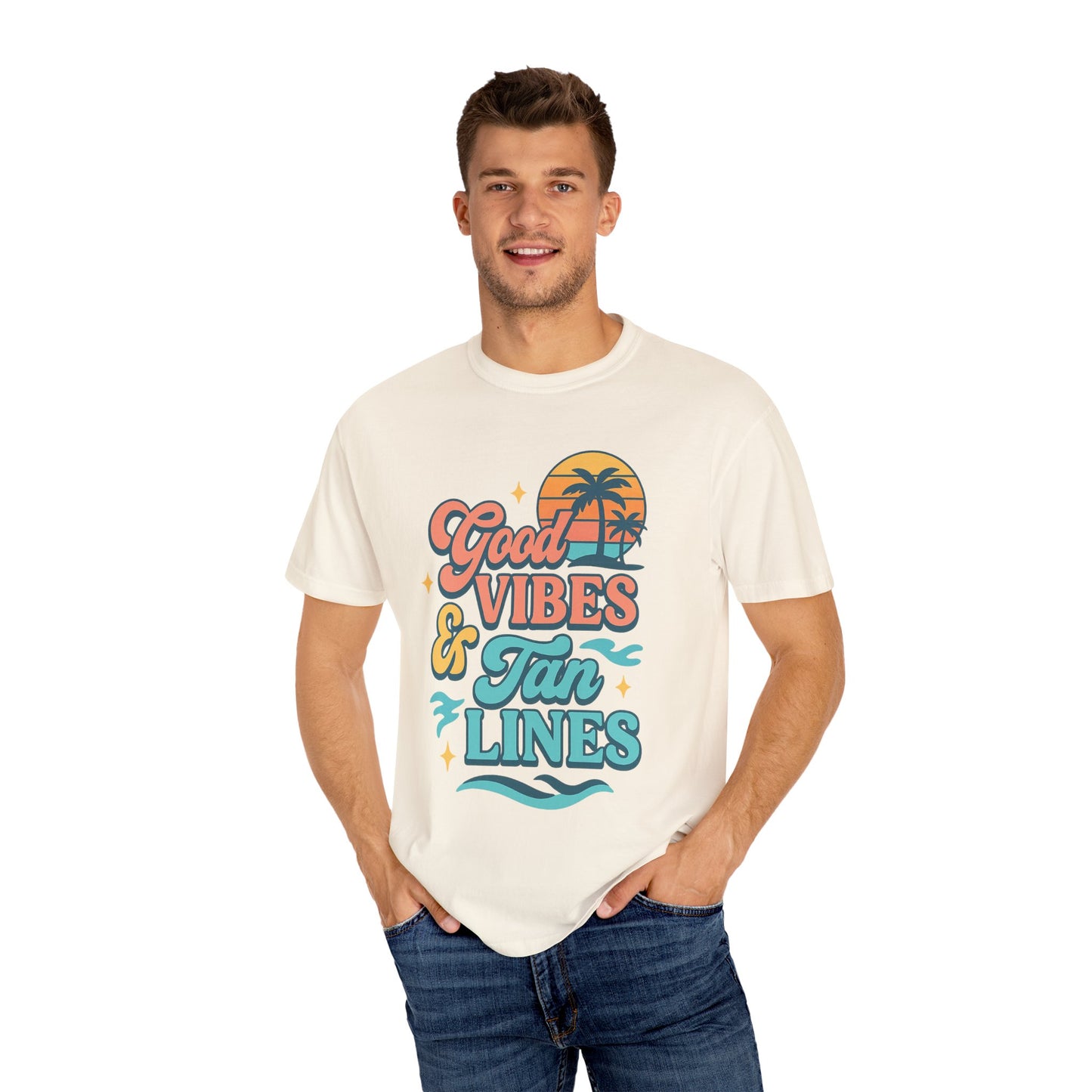 Good Vibes & Tan Lines Unisex T-Shirt, Summer Apparel, Beach Graphic Tee, Vacation Style, Casual Wear, Gift for Him/Her