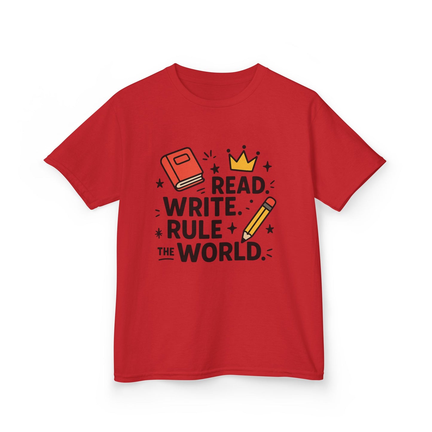Kids Motivational Tee - Read, Write, Rule the World | Cool Kids T-Shirt, Gift for Young Readers, School Outfit, Literacy Celebration