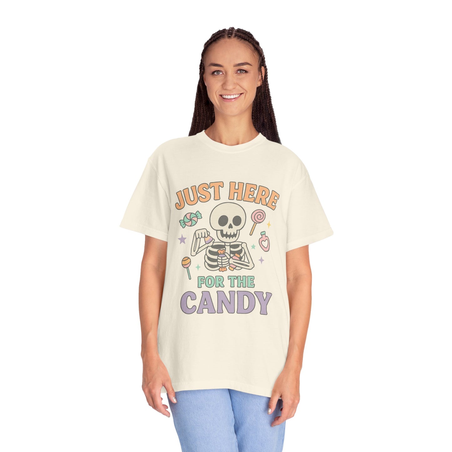 Funny Skeleton Candy Comfort Colors T-shirt, Halloween Shirt, Unisex Tee, Soft Cotton Tee, Casual Halloween Apparel, Party Wear