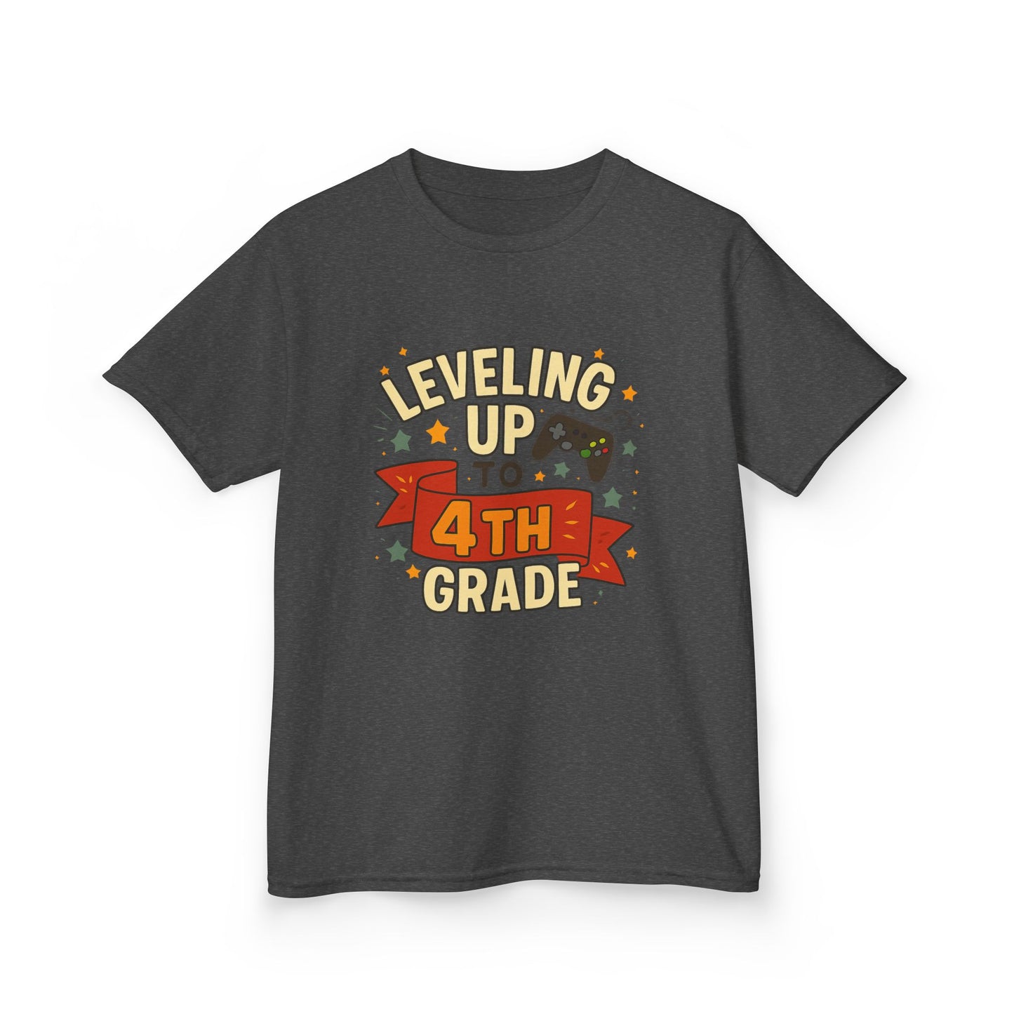 Leveling Up 4th Grade Kids Tee, Back to School Shirt, Gamer T-Shirt, Unique Gift for Kids, Birthday Tee, Fun Learning Shirt