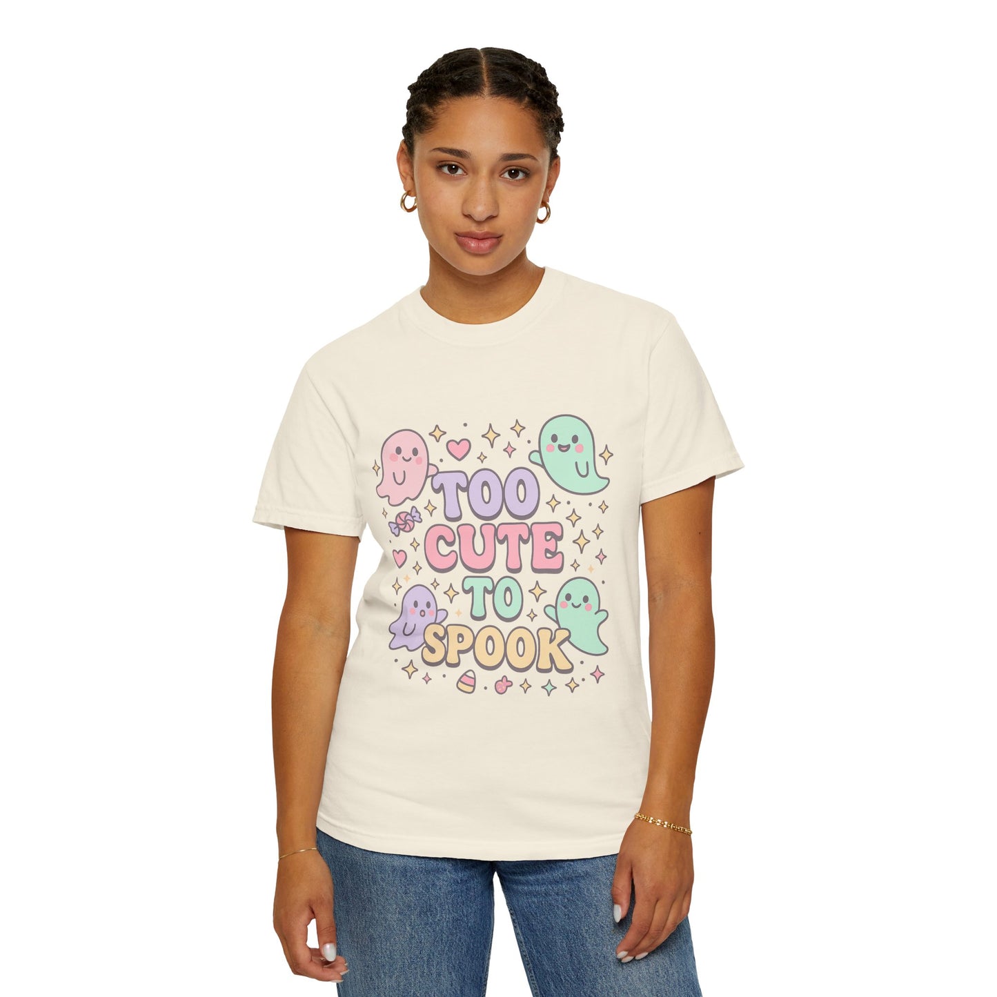 Too Cute to Spook Comfort Colors T-Shirt, Halloween Tee, Unisex Garment-Dyed Shirt, Cute Ghosts Tee, Casual Fall Fashion