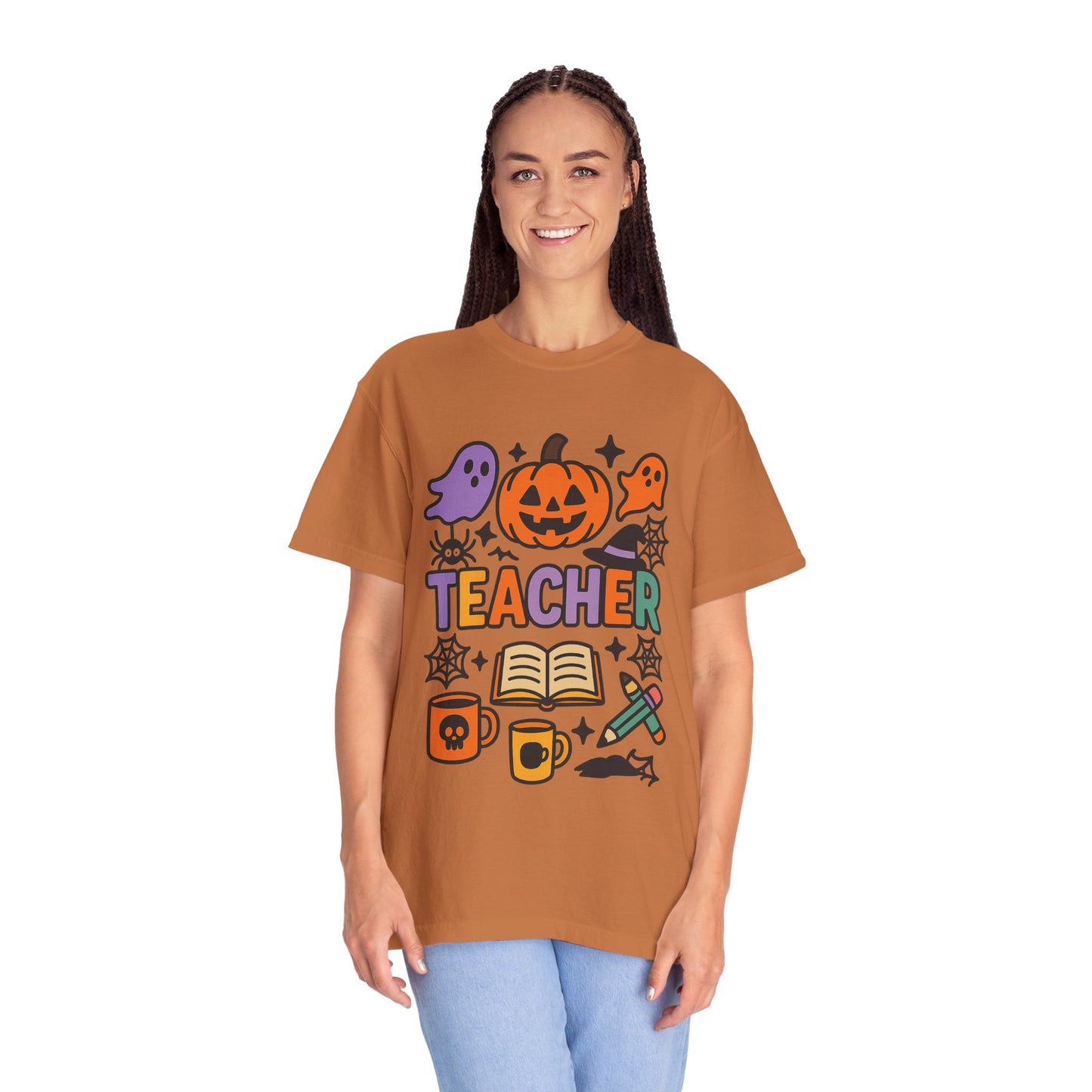 Unisex Halloween Teacher Comfort Colors T-Shirt, Spooky Apparel, Fall Season Outfit, Gift for Educators, Teacher's Day, Halloween Celebration