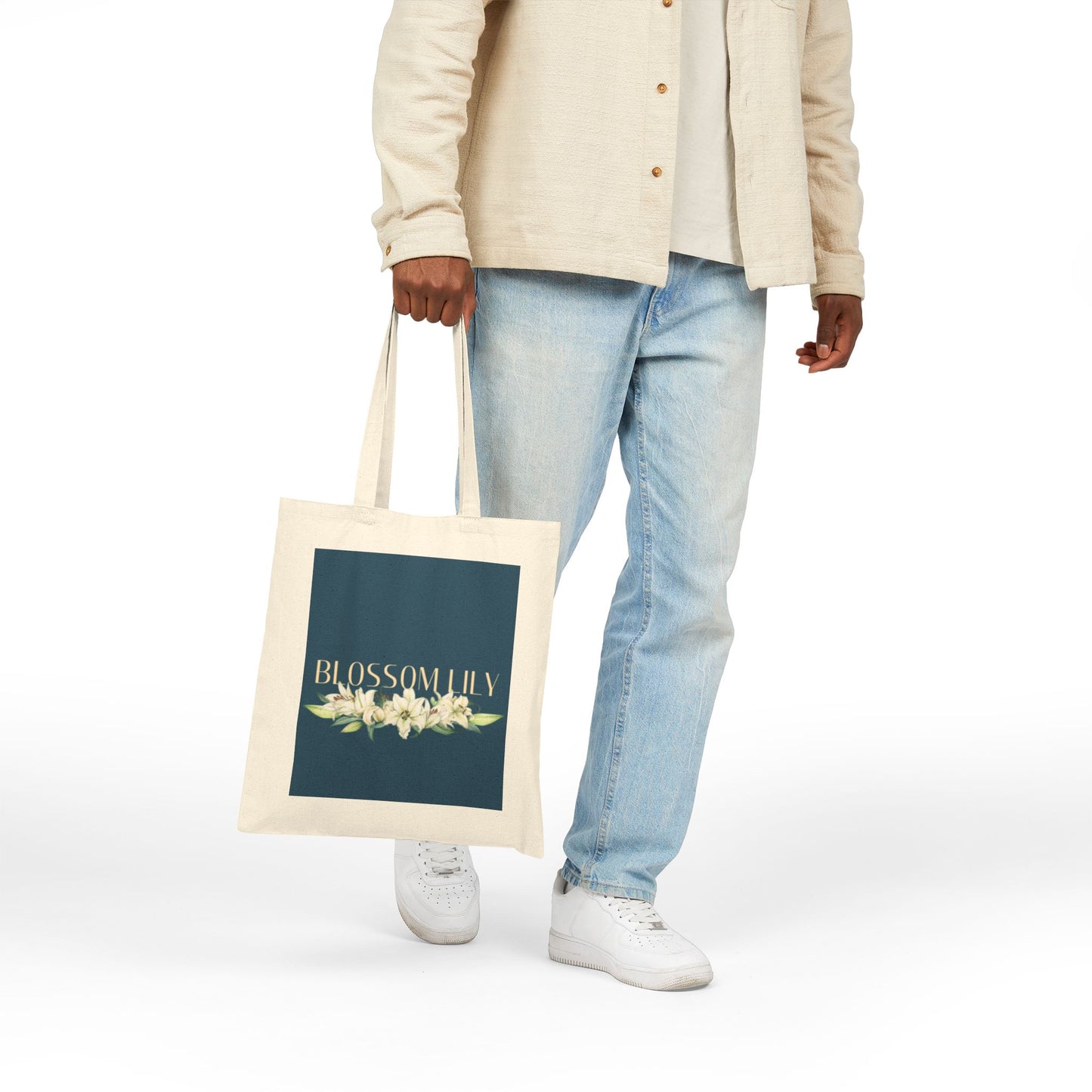 Blossom Lily Cotton Canvas Tote Bag, Floral Grocery Bag, Eco-Friendly Tote, Spring Gift, Reusable Shopping Bag, Cute Work Bag
