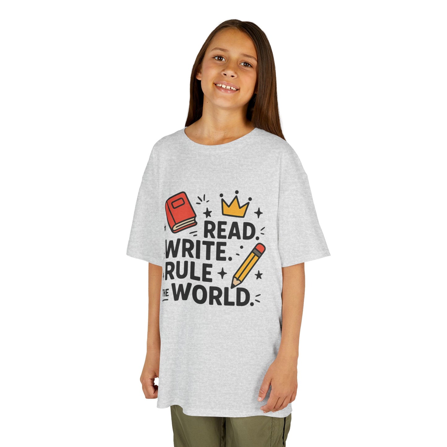 Kids Motivational Tee - Read, Write, Rule the World | Cool Kids T-Shirt, Gift for Young Readers, School Outfit, Literacy Celebration