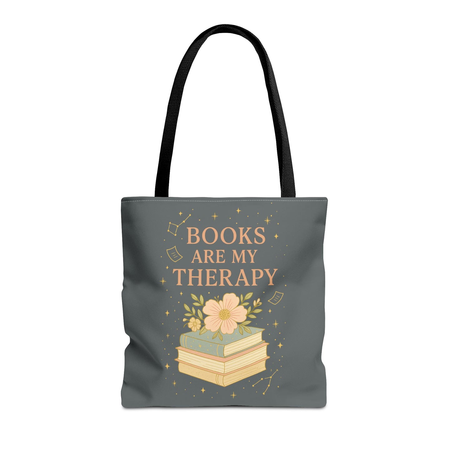 Books Are My Therapy Tote Bag | Book Lover Gift, Literary Tote, Reading Accessory, Floral Design, AOP Tote
