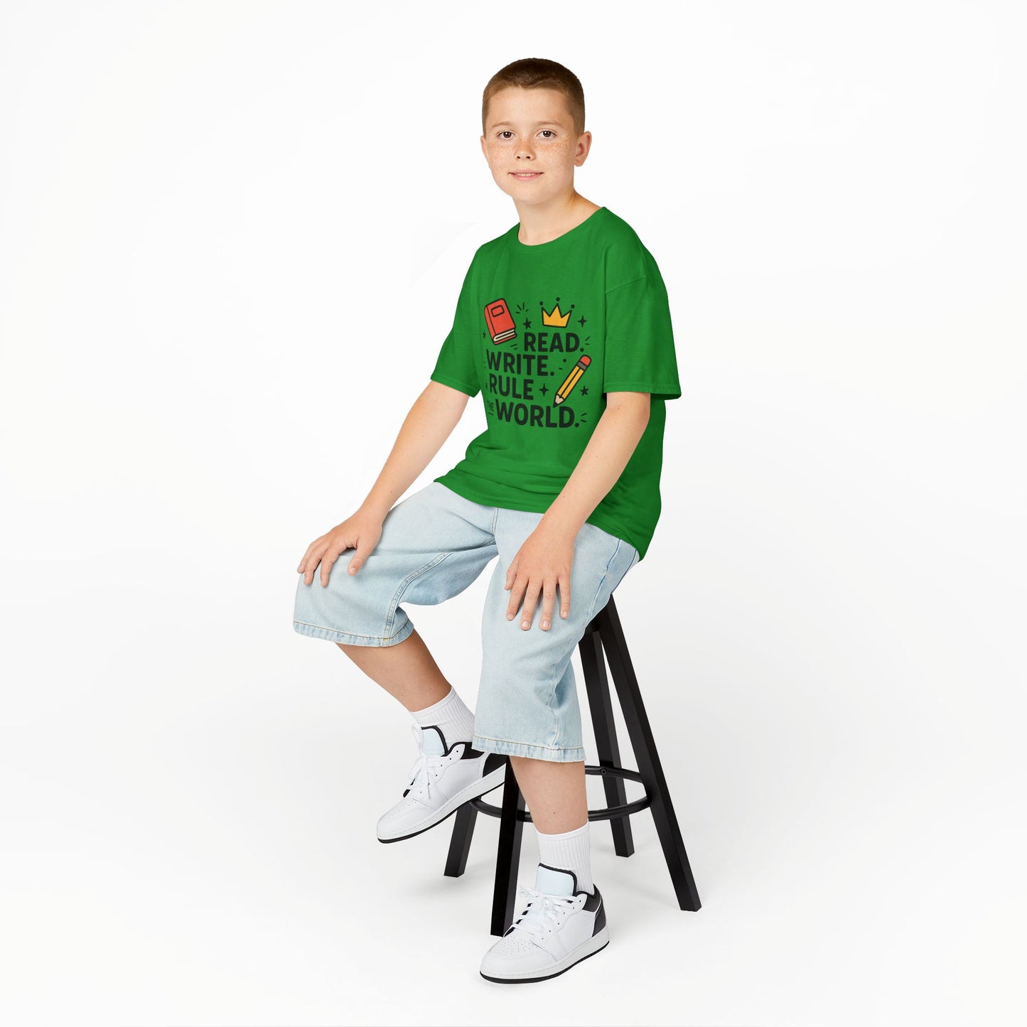 Kids Motivational Tee - Read, Write, Rule the World | Cool Kids T-Shirt, Gift for Young Readers, School Outfit, Literacy Celebration