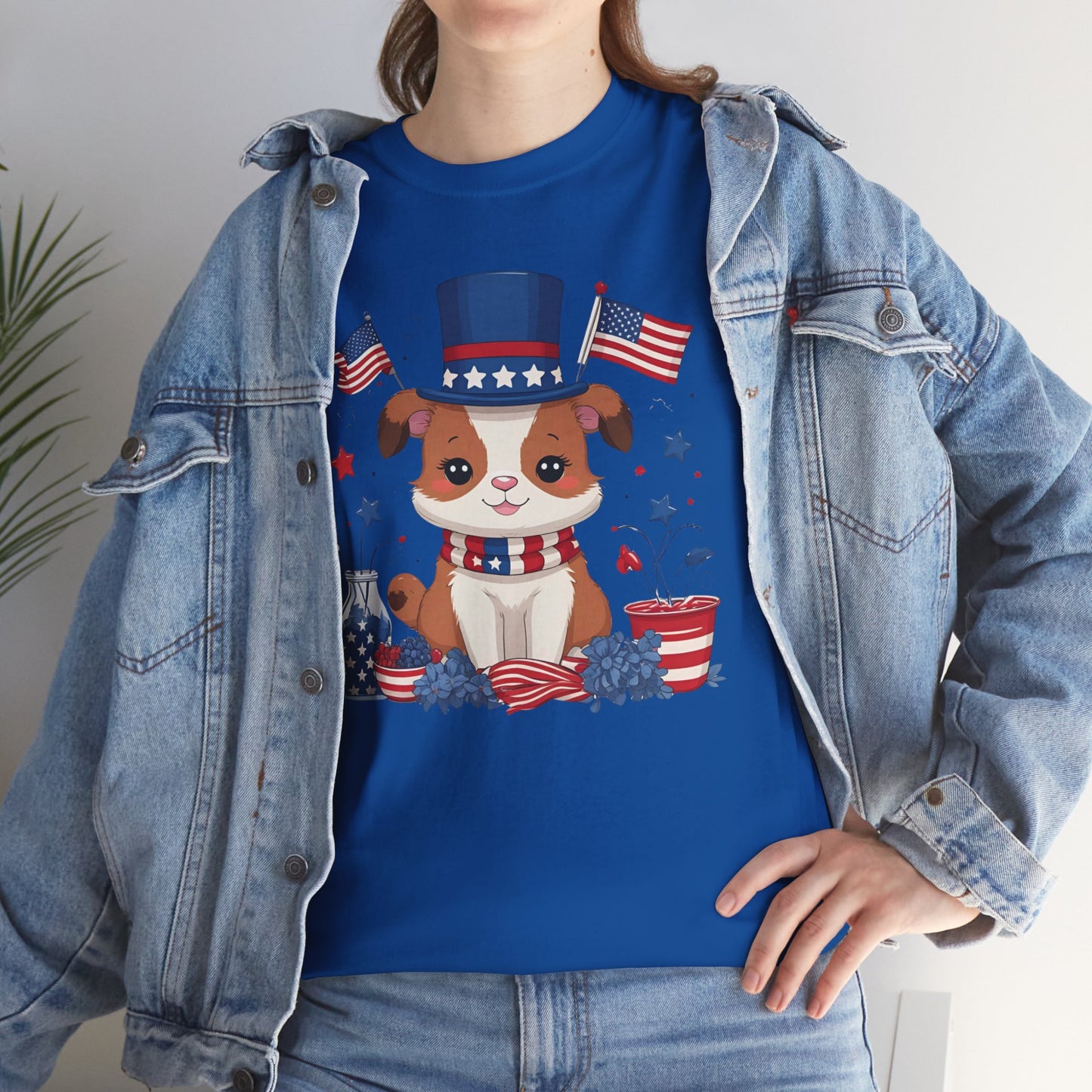 Patriotic Dog Tee - Unisex Heavy Cotton T-Shirt for Fourth of July, Memorial Day, Dog Lovers, Gifts for Pet Owners, Casual Wear
