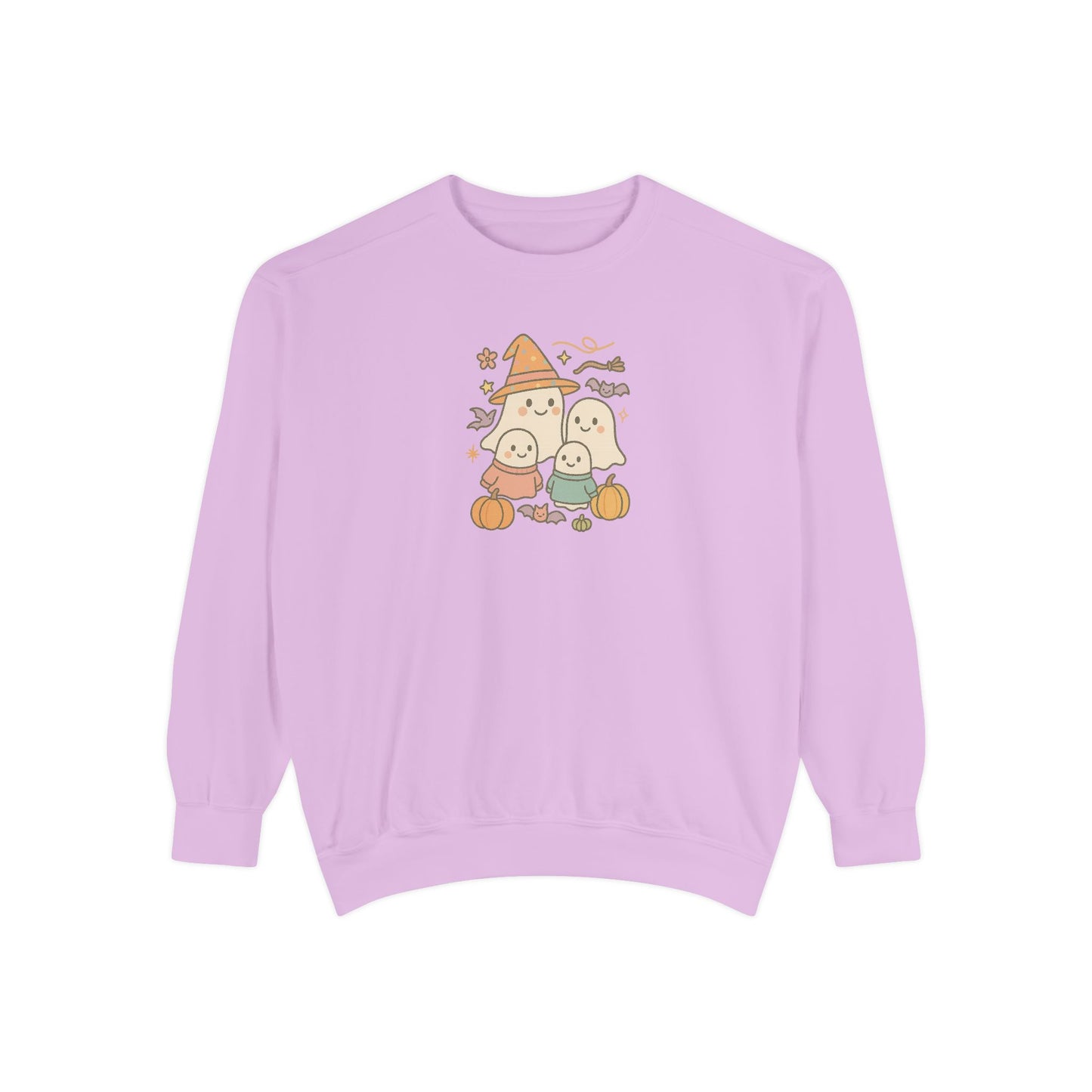 Cute Ghost Family Comfort Colors Sweatshirt - Cute Ghosts & Pumpkins, Cozy Fall Apparel, Unisex Sweatshirt for Halloween Parties, Gifts, Seasonal Fashion