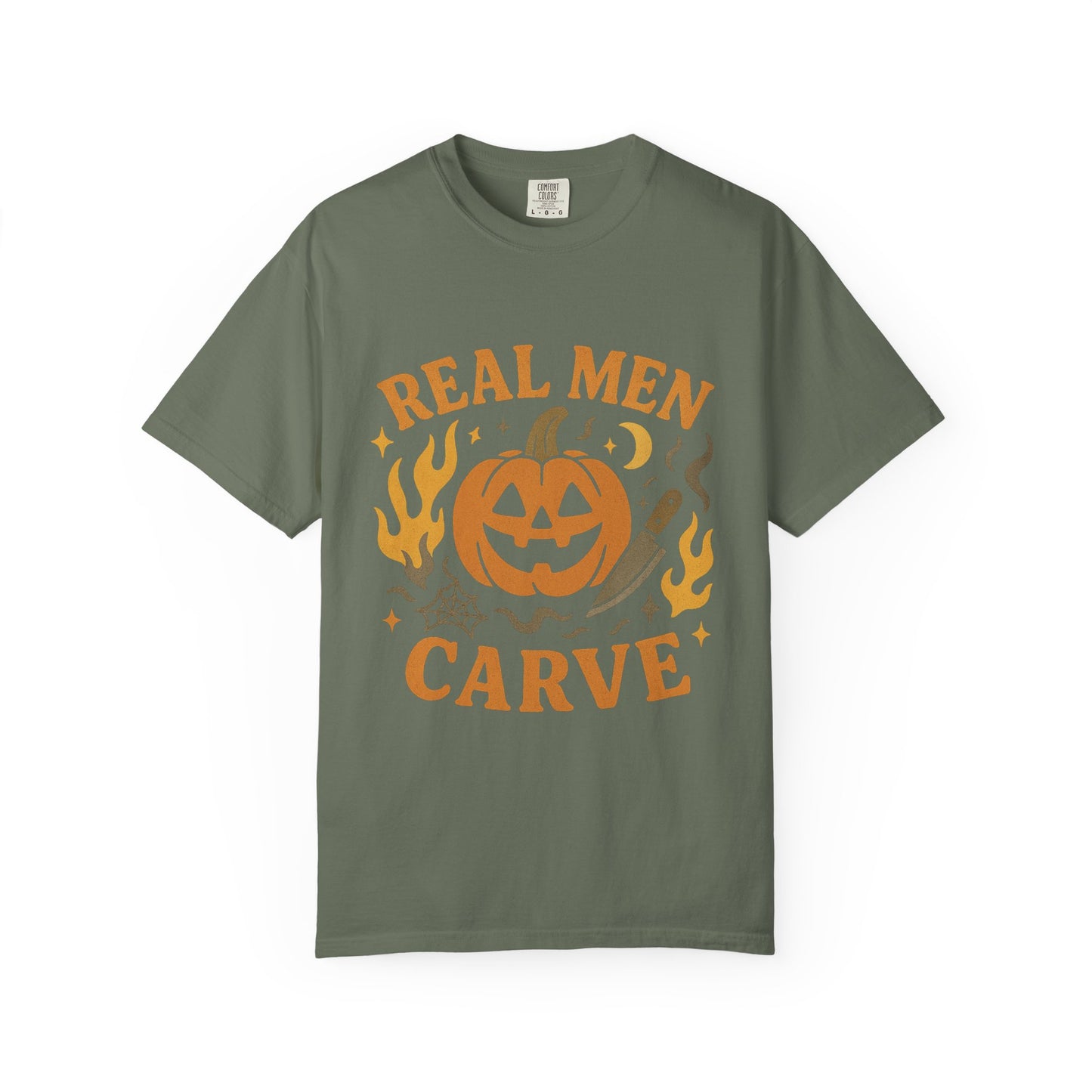 Halloween Unisex Comfort Colors T-Shirt, Real Men Carve Tee, Fall Clothing, Pumpkin Shirt, Spooky Season Apparel, Funny Gift for Him
