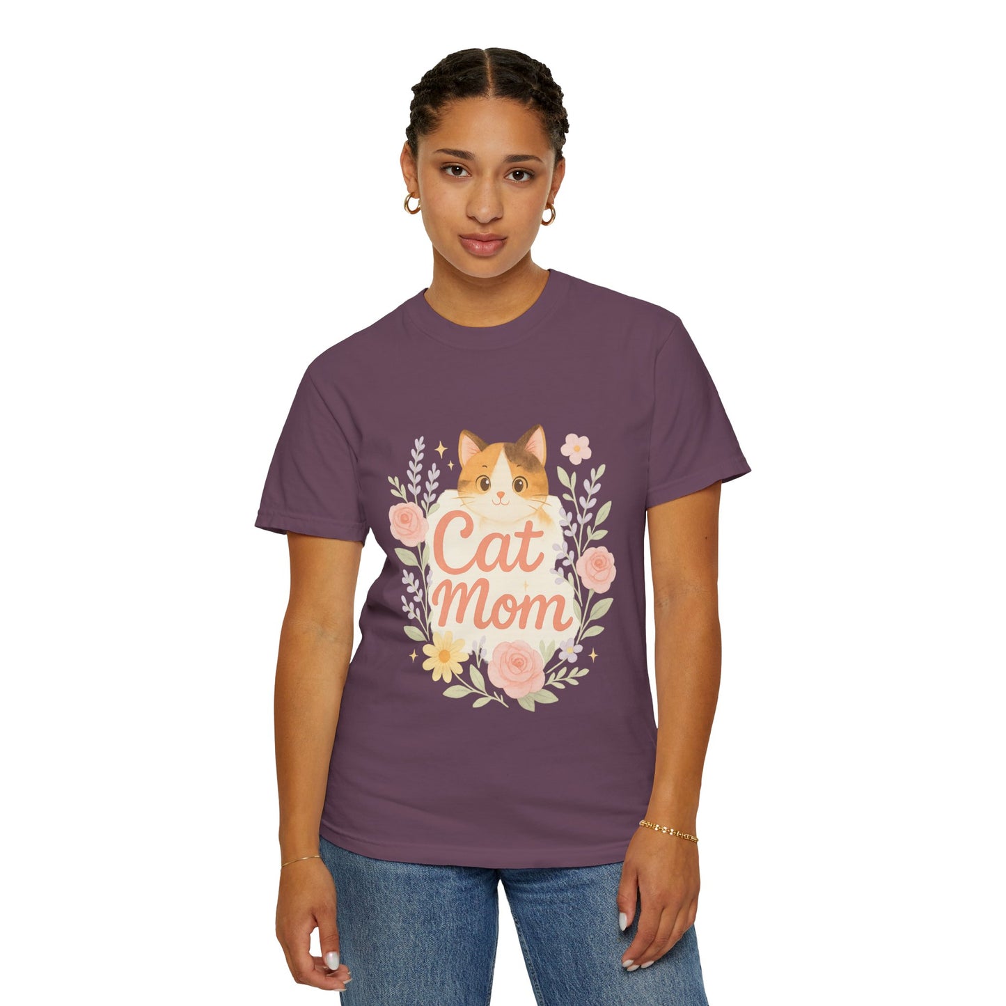 Cat Mom Garment-Dyed T-Shirt | Cute Cat Lover Tee, Pet Owner Gift, Gifts for Cat Moms, Animal Lover Apparel, Birthday Gift