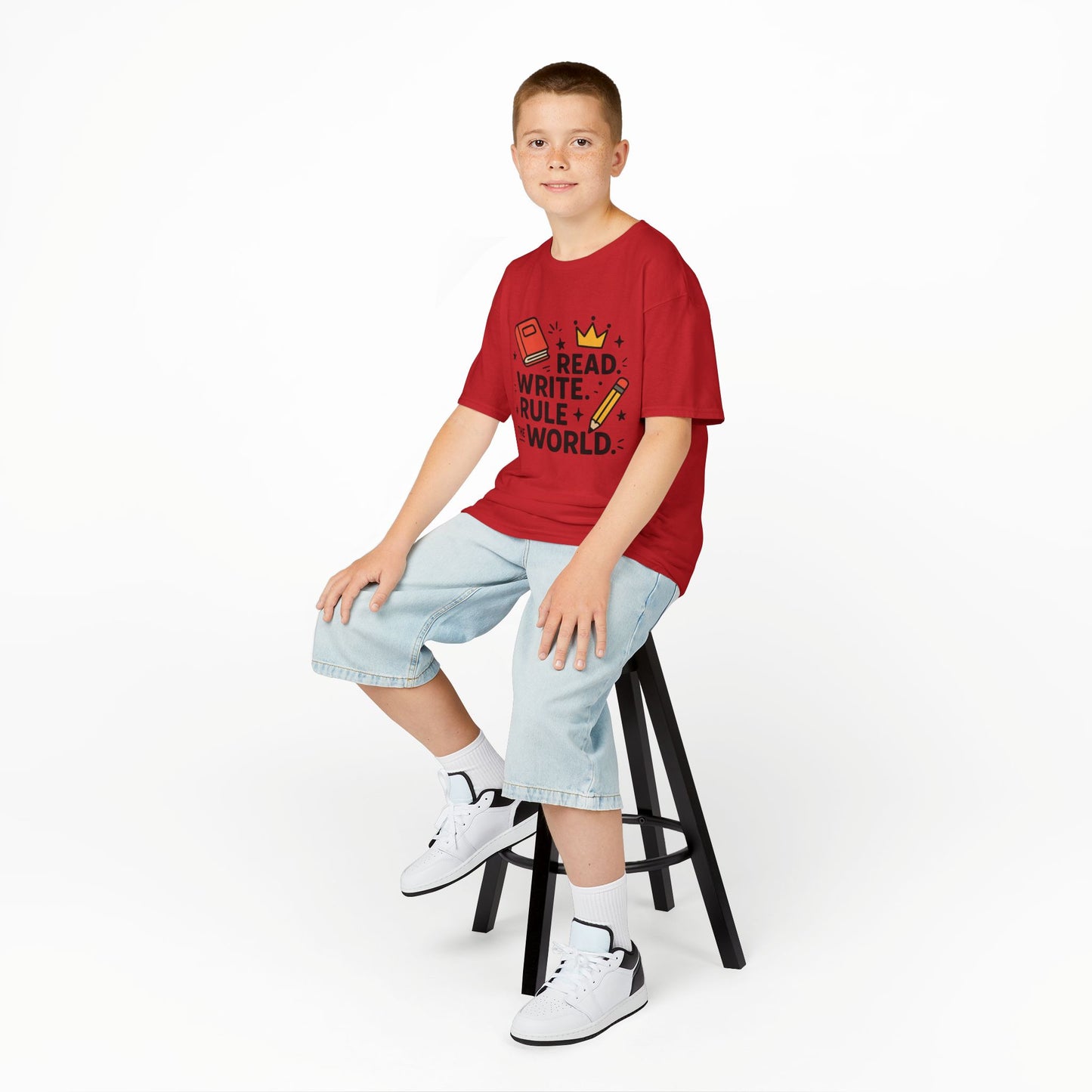 Kids Motivational Tee - Read, Write, Rule the World | Cool Kids T-Shirt, Gift for Young Readers, School Outfit, Literacy Celebration